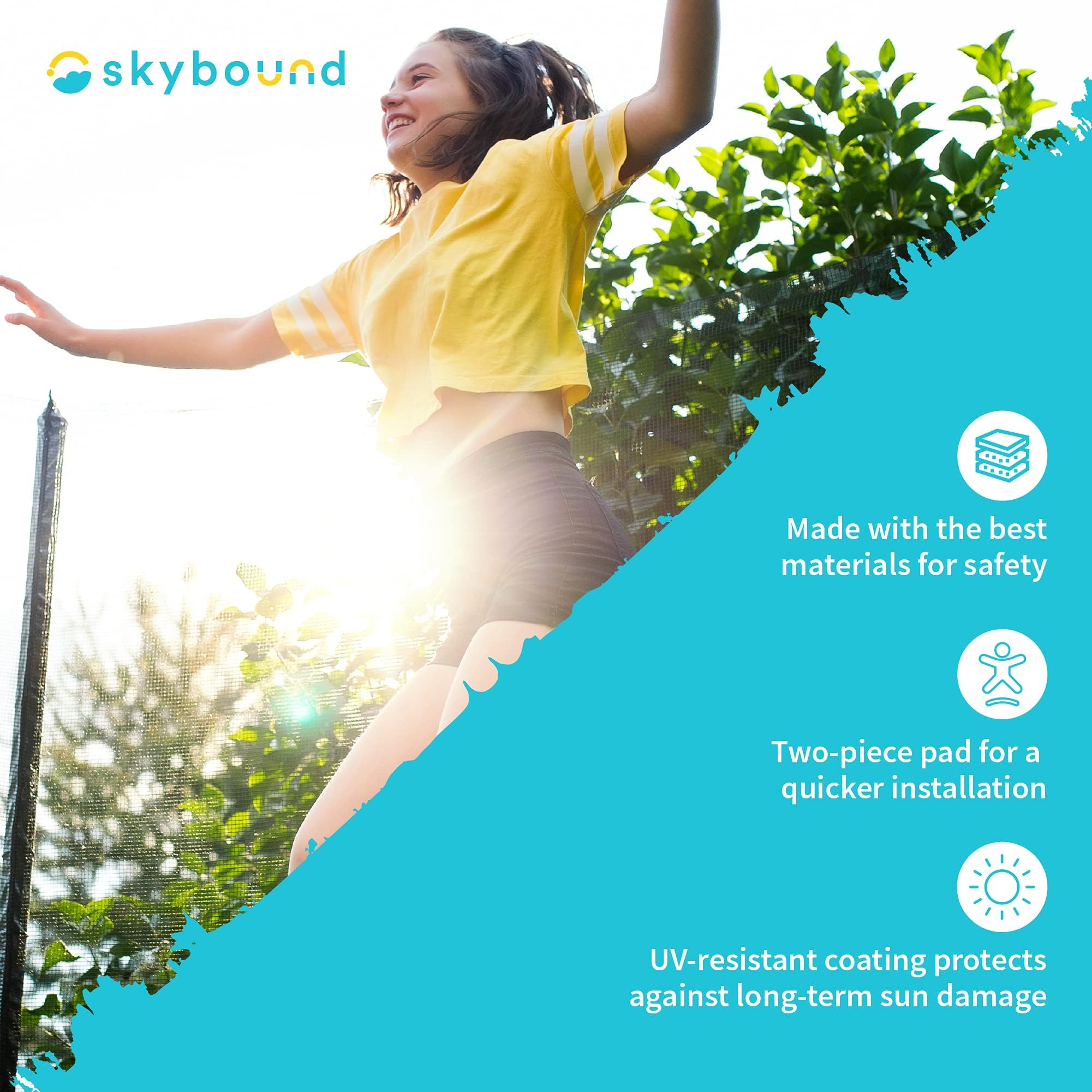 SkyBound Universal Replacement Trampoline Safety Pad - Heavy Duty 12ft 14ft 15ft Round Trampoline Cover - No Pole Holes - UV Resistant (Multiple Colors) - Perfect for Backyard, Park & Outdoor Family Fun