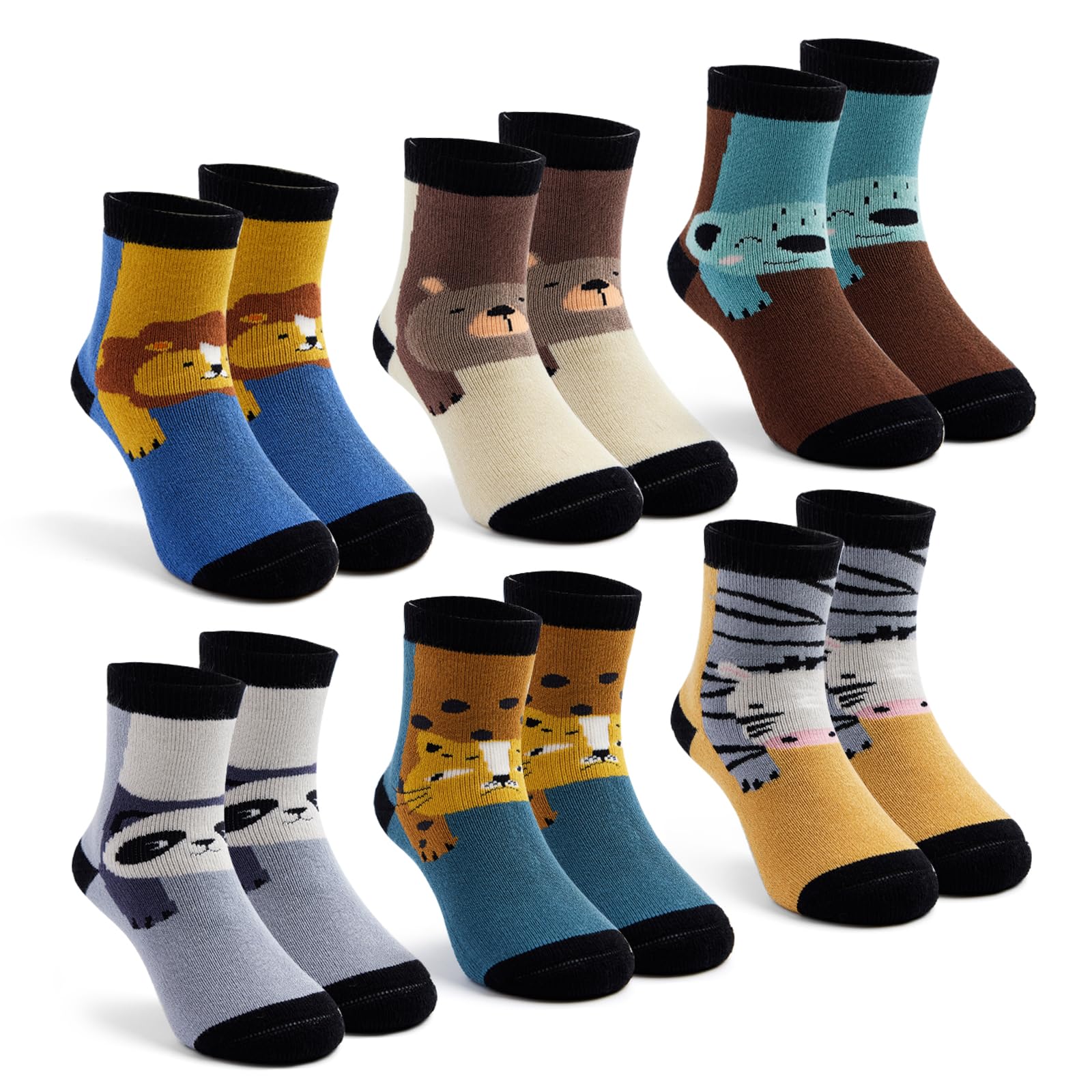 Girls Winter Socks 6 Pack - Warm Thermal Terry Crew Socks for Kids & Toddlers - Cozy Cold Weather Socks for School, Snow Play & Indoor Activities