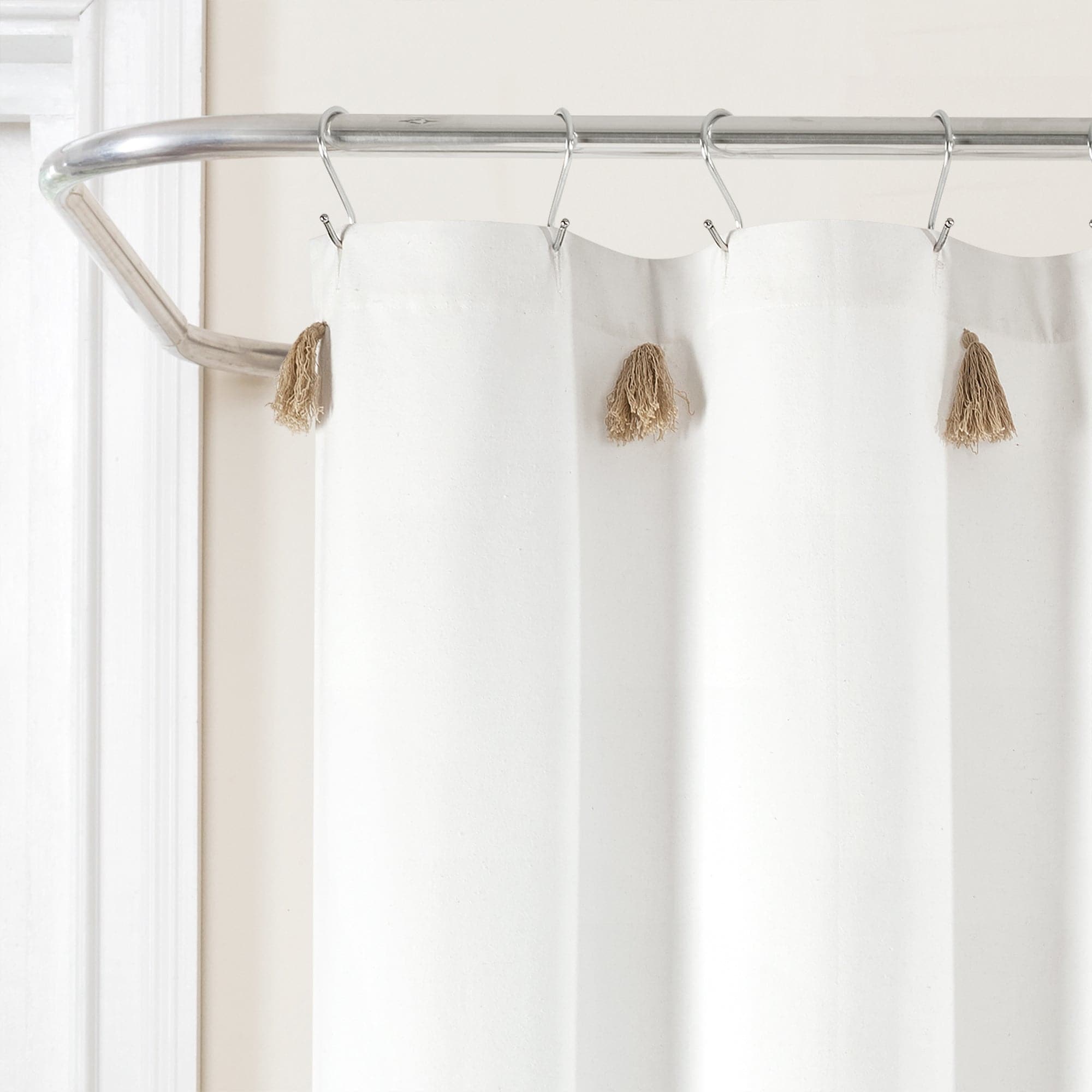 Boho Tassel Stripe Shower Curtain - Eco-Friendly Recycled Cotton Blend, Hand-Dyed Yarn, Waterproof Bathroom Decor for Boho Chic, Farmhouse or Coastal Style Homes