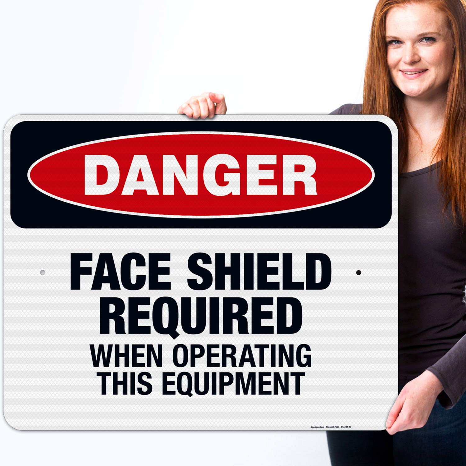 Danger Face Shield Required When Operating This Equipment Sign - OSHA Compliant 24x30 Inches Reflective Aluminum Safety Sign - 3M EGP .080 Fade Resistant for Indoor/Outdoor Use - Made in USA - Perfect for Construction Sites, Factories & Industrial Workplaces