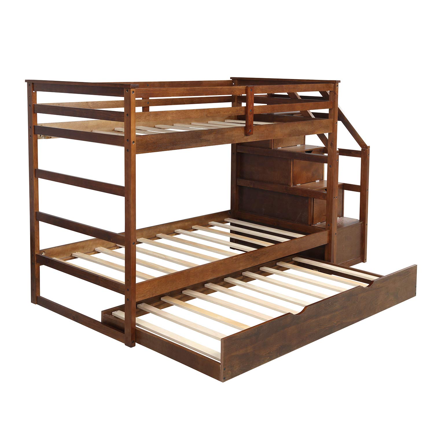 Solid Wood Twin Bunk Bed with Storage & Staircase - Kids/Teens Room Space Saver