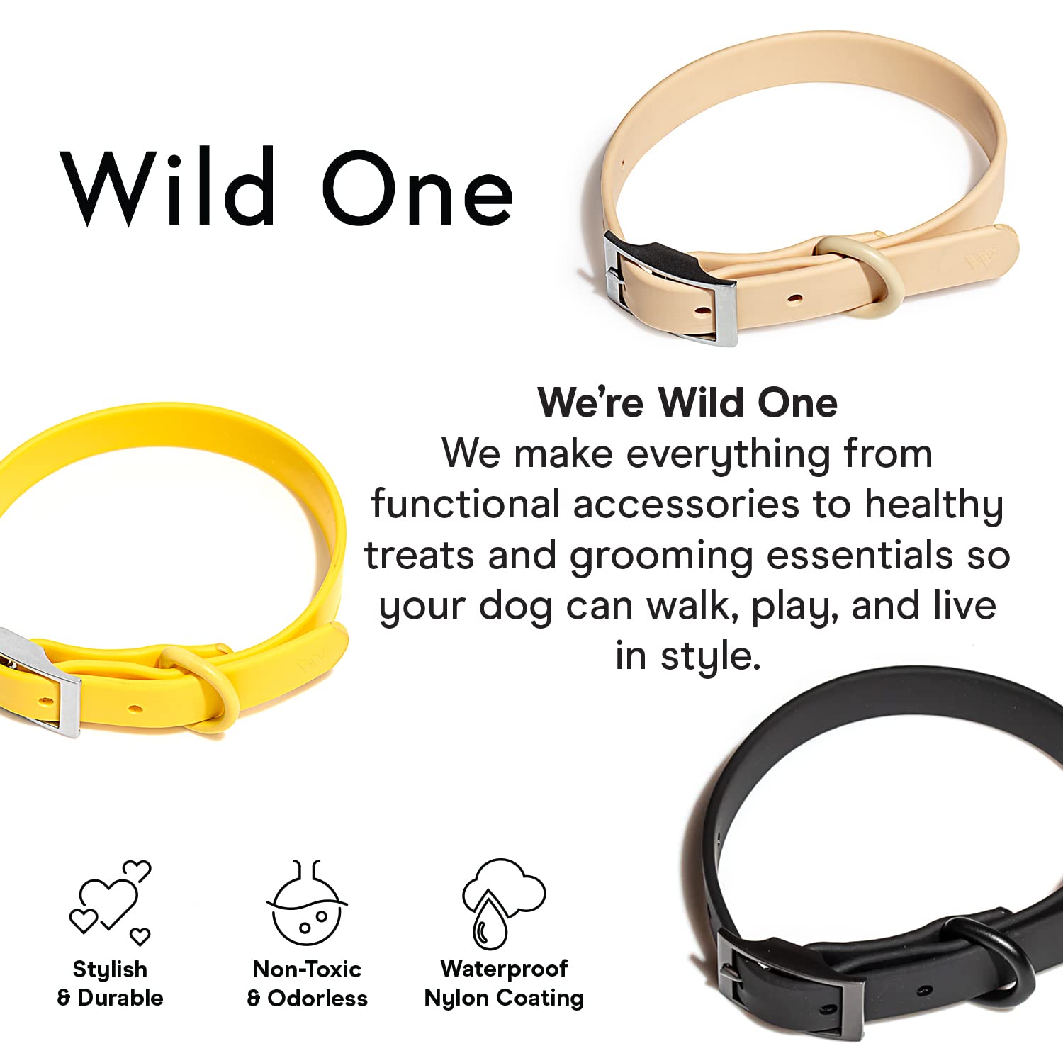Wild One Dog Collar - Easy-Clean All-Weather Flex-Poly Strap with Metal Buckle | Durable, Odor & Dirt Resistant | Size S Butter Yellow | Perfect for Outdoor Adventures & Daily Walks