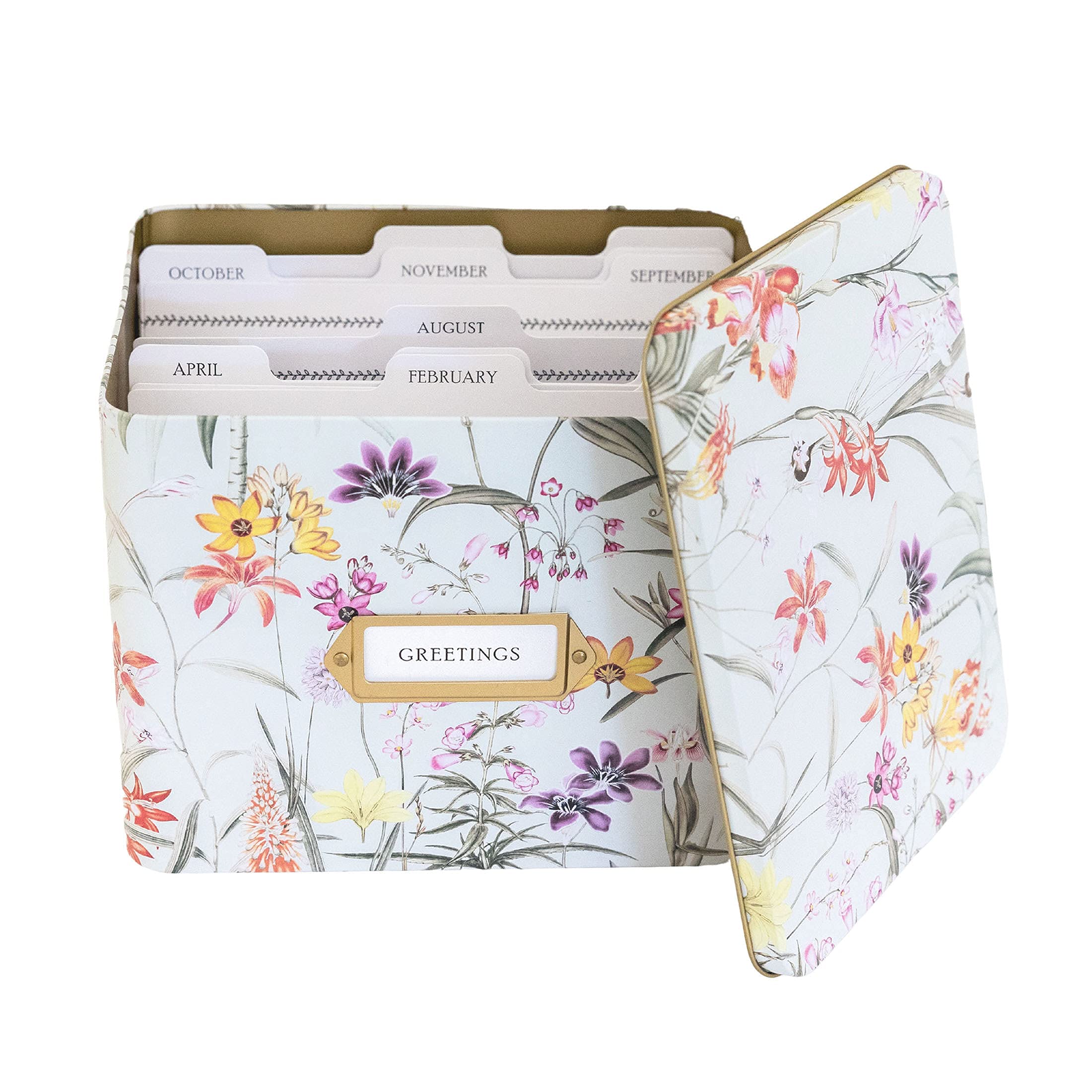 Greeting Card Organizer Box with Dividers - Holds Cards & Envelopes | Birthday, Thank You & Holiday Card Storage | Perfect for Home, Office & Craft Room Organization (Botanical Design)