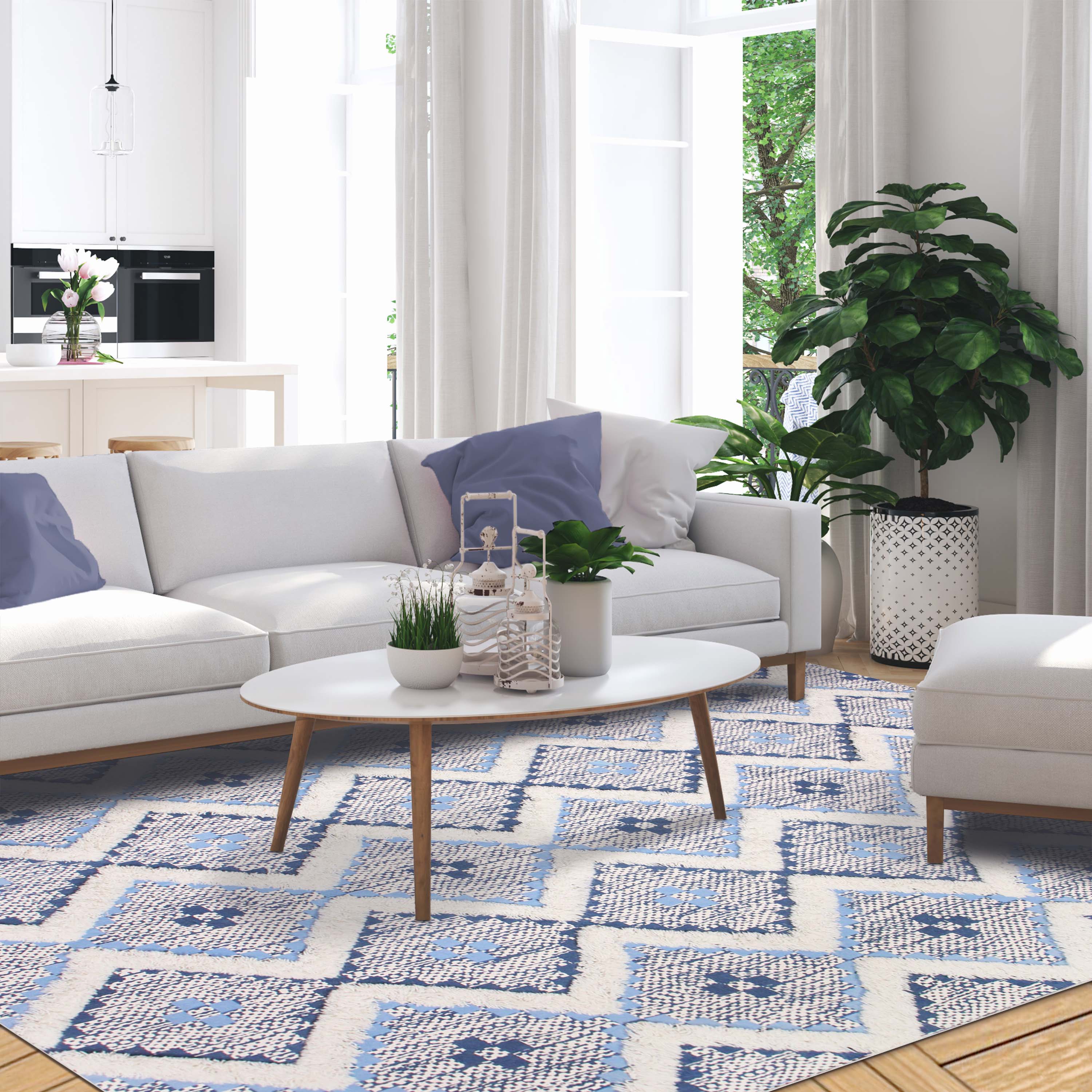 Hand Tufted Cotton Wool Geometric Farmhouse Area Rug - Soft Textured Boho Chic Rug for Living Room, Bedroom, Dining Room Decor