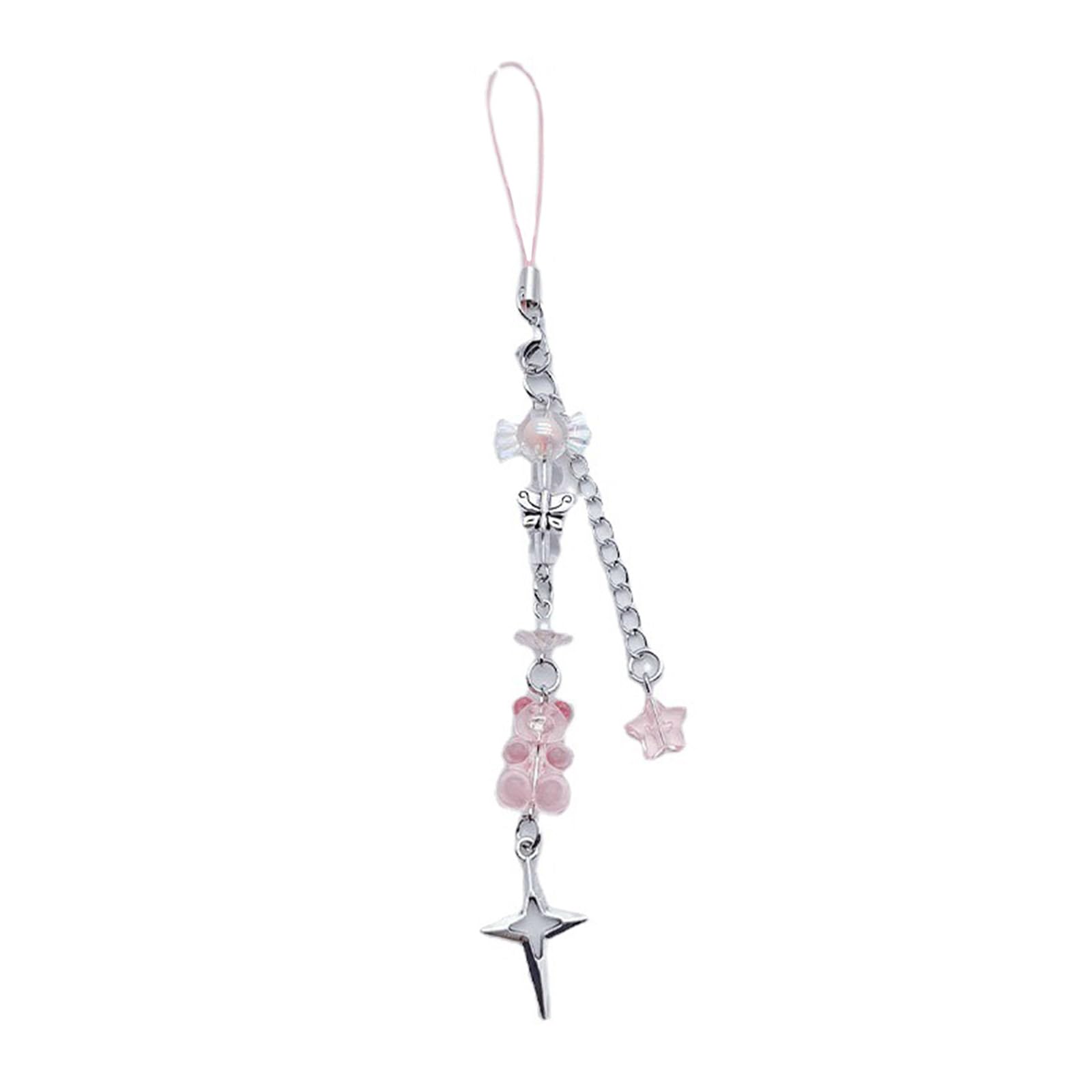 Cute Butterfly Bear Keychain - Anti-Lost Beaded Pearl Phone Lanyard for iPhone Samsung - Stylish Phone Accessory for Women Girls (Perfect for Keys, Bags, Backpacks & Gifts)
