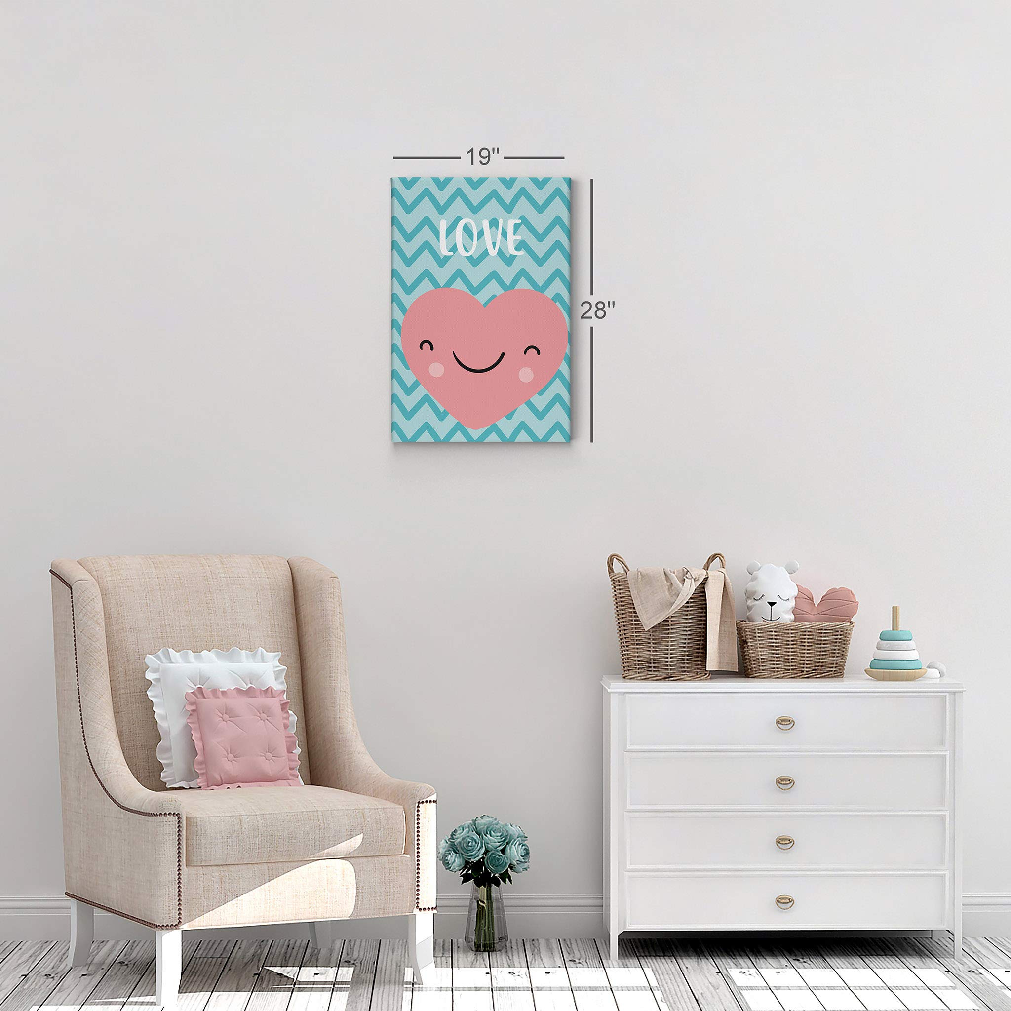 Smile Art Design Lovely Heart Love Lettering Blue Background Canvas Print - Nursery Wall Art for Baby & Kids Room Decor - Ready to Hang 22x15 Inches - Made in USA - Perfect for Bedroom, Playroom & Gift Giving
