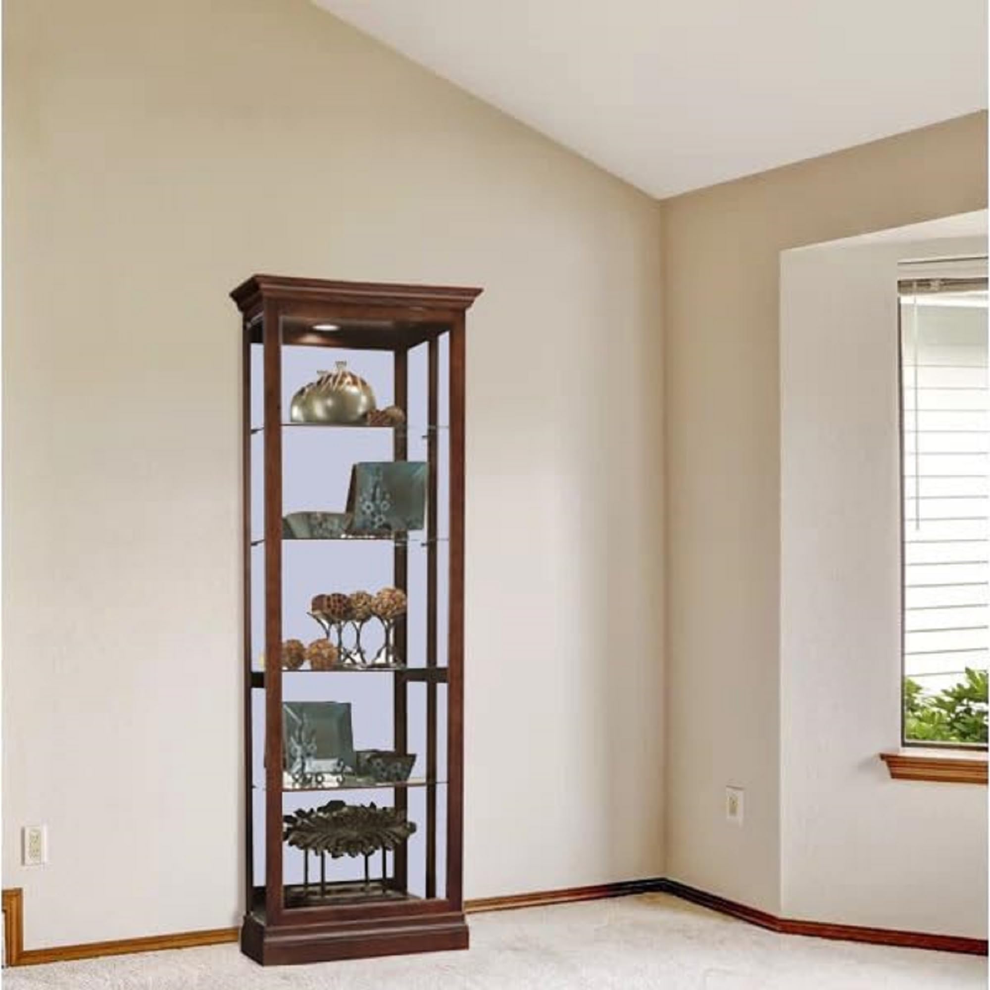 Howard Miller Hofstadter Curio Cabinet II - Premium Display Case with LED Interior Lighting & Bordeaux Finish for Collectibles, Figurines, China - Ideal for Living Room, Office & Home Decor Showcase