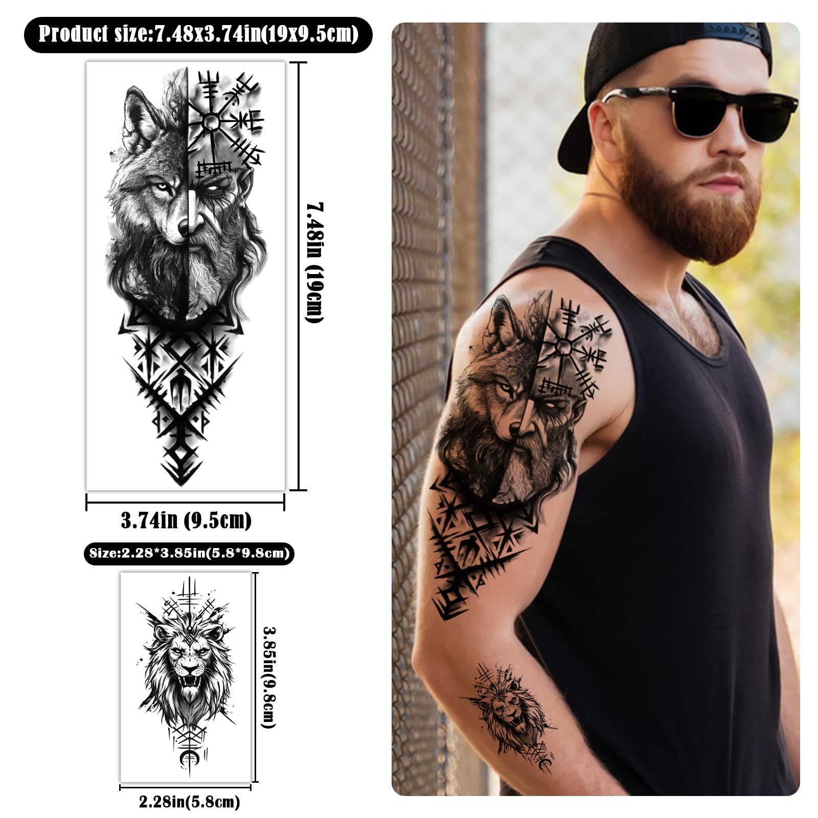 77 Sheets Viking Temporary Tattoos for Adults - Norse Celtic Tribal Fake Tattoo Stickers with Yggdrasil & Valknut Designs - Perfect for Viking Costumes, Cosplay, Halloween, Themed Parties & Events (Men, Women, Kids)