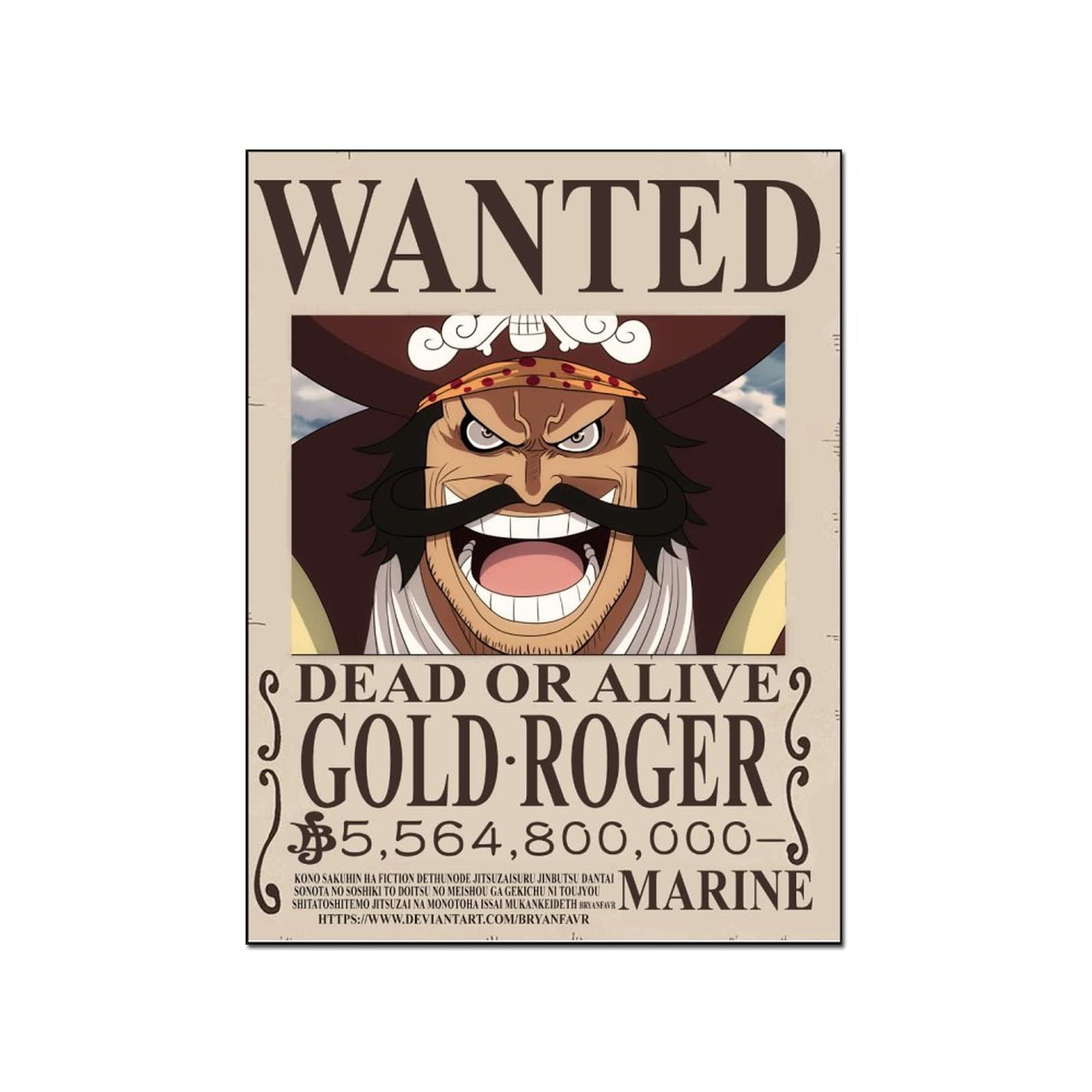 One Piece Gol D Roger Wanted Anime Poster - Premium Canvas Wall Art Print for Living Room & Bedroom Decor - Anime Painting for Fans & Collectors - Perfect for Gaming Rooms, Anime Themed Spaces & Gift Ideas