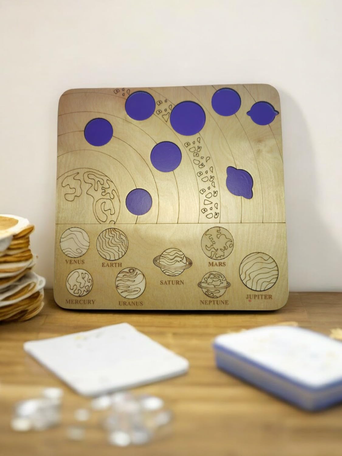 Planet Puzzle - Handcrafted Wooden Educational Toy by Ecosmartlearn | Natural Finish Montessori Learning Toy for Toddlers | Eco-Friendly STEM Gift for Kids Ages 3-5 | Perfect for Classroom, Homeschool & Birthday Gifts