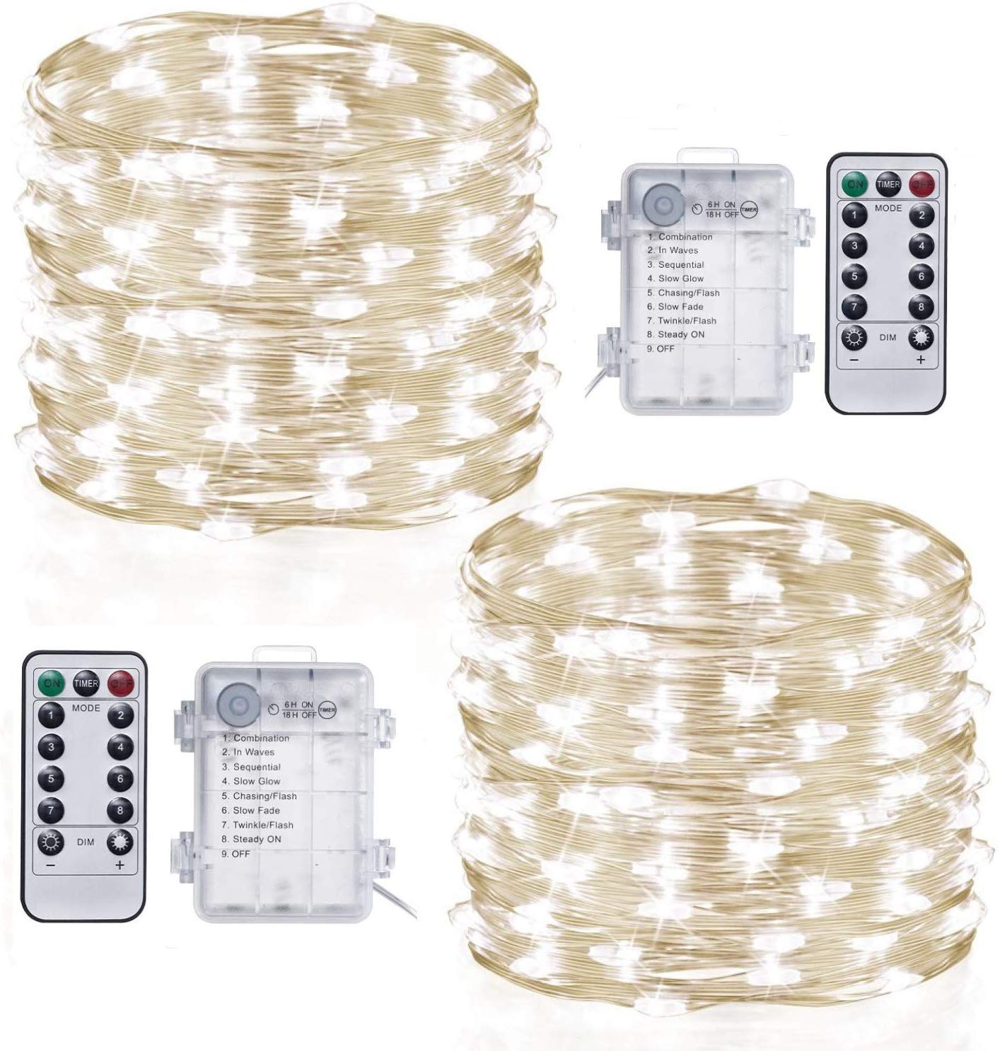 TingMiao 100 LED Fairy Lights - 33ft Cool White Battery Operated String Lights with Remote Control & Timer, Waterproof Copper Wire for Christmas Decorations, Wedding, Party, DIY Home Decor (2 Pack) - Perfect for Indoor & Outdoor Holiday Lighting, Bedroom Ambiance, and Special Event Decor
