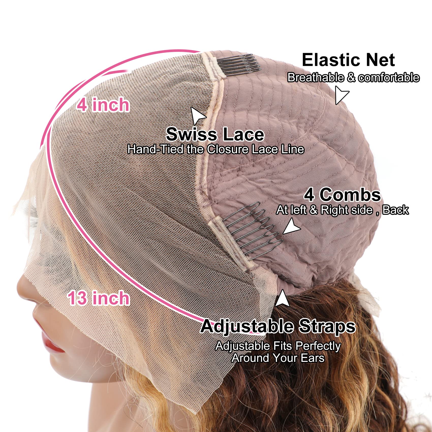 26 Inch Honey Blonde Ombre Highlight Lace Front Wig - 180% Density Human Hair with 13x4 Transparent Lace - Water Wave Style for Women | Perfect for Daily Wear, Cosplay, Parties & Special Occasions