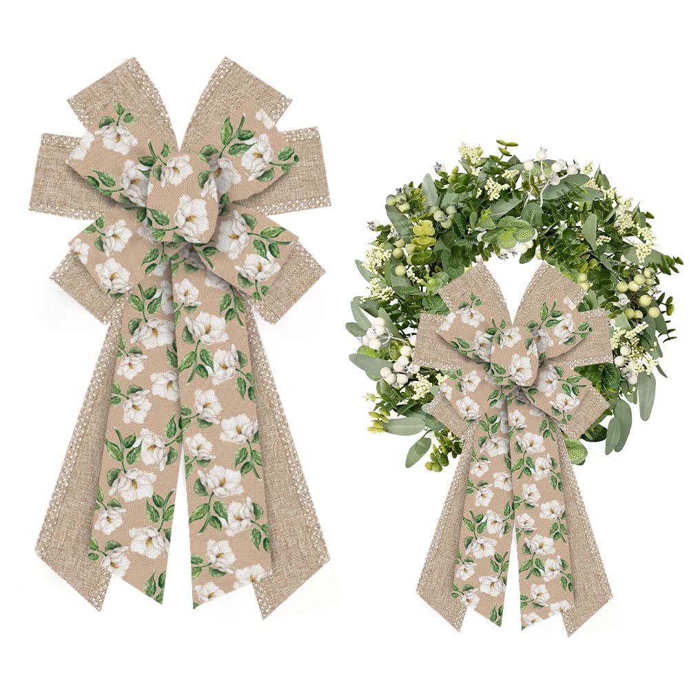ALIBBON Large Spring Wreath Bows - White Camellia Floral Decor for Indoor/Outdoor