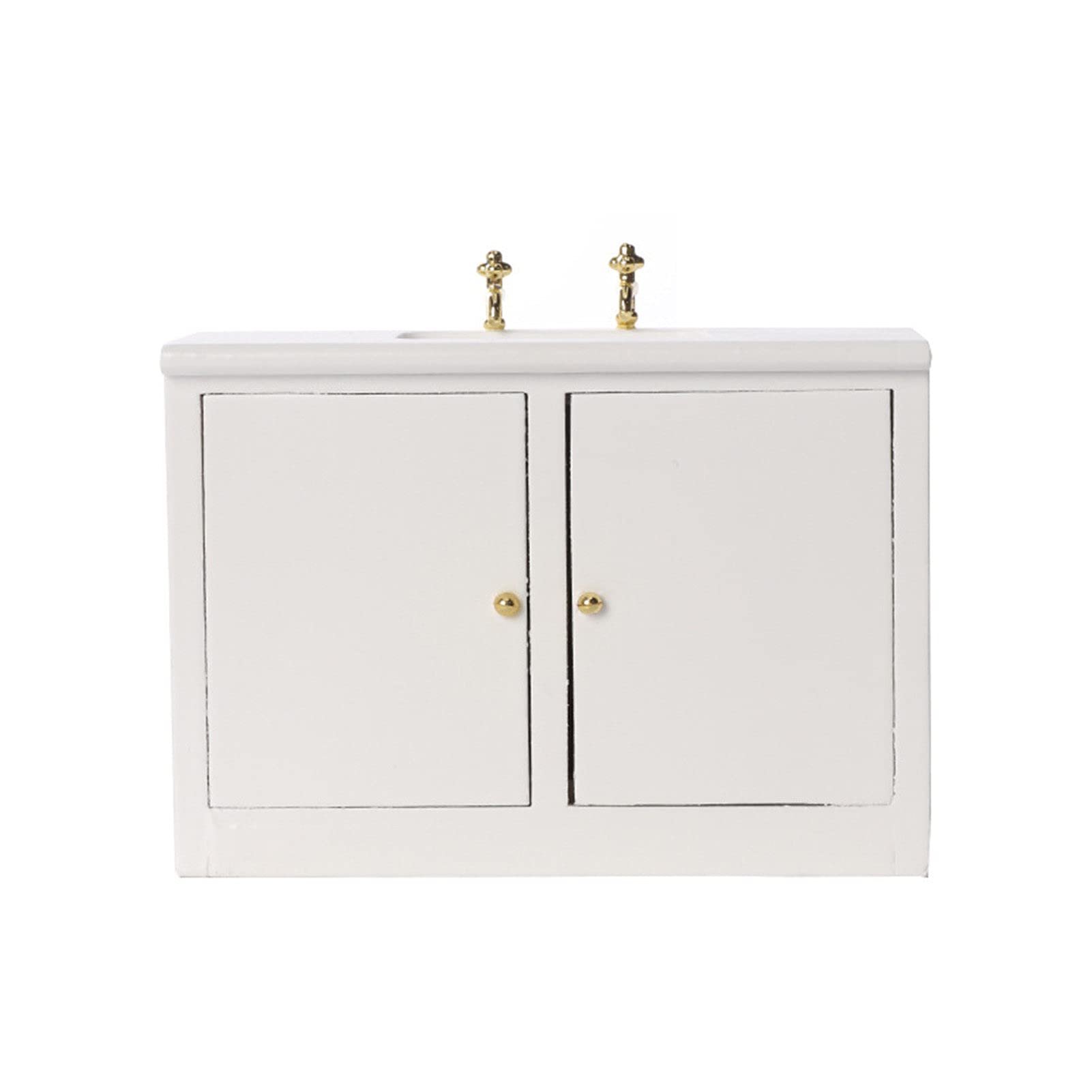 1/12 Scale Miniature Wooden Wash Basin Sink - Dollhouse Bathroom Furniture for Pretend Play, Role Play & Home Decoration | Perfect for Dollhouse Accessories, Model Displays & Collectors (White)