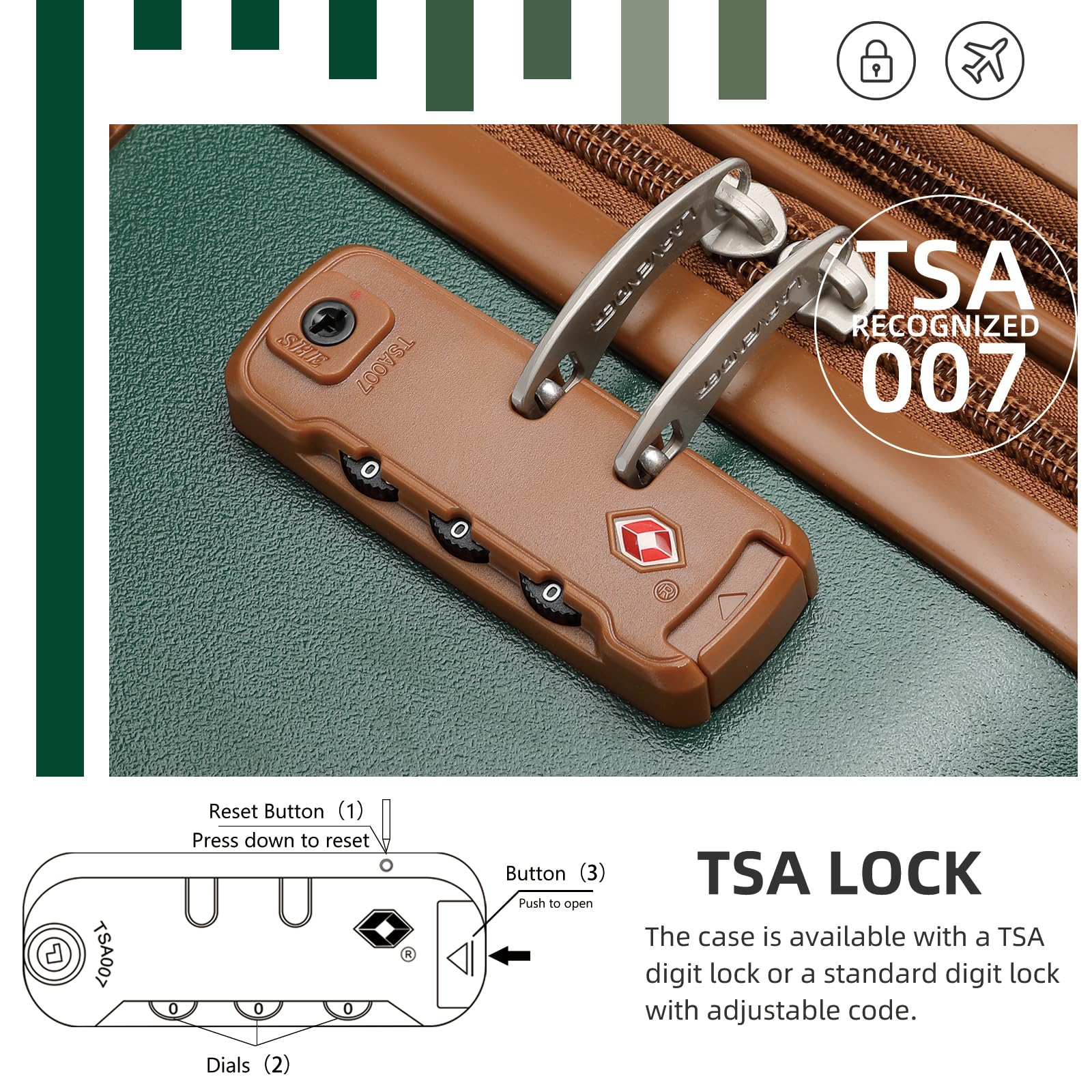 LARVENDER 6-Piece Expandable Hardshell Luggage Set with Spinner Wheels & TSA Locks - Vintage Travel Suitcase in Dark Green for Men & Women | Perfect for Family Vacations, Business Trips & International Travel
