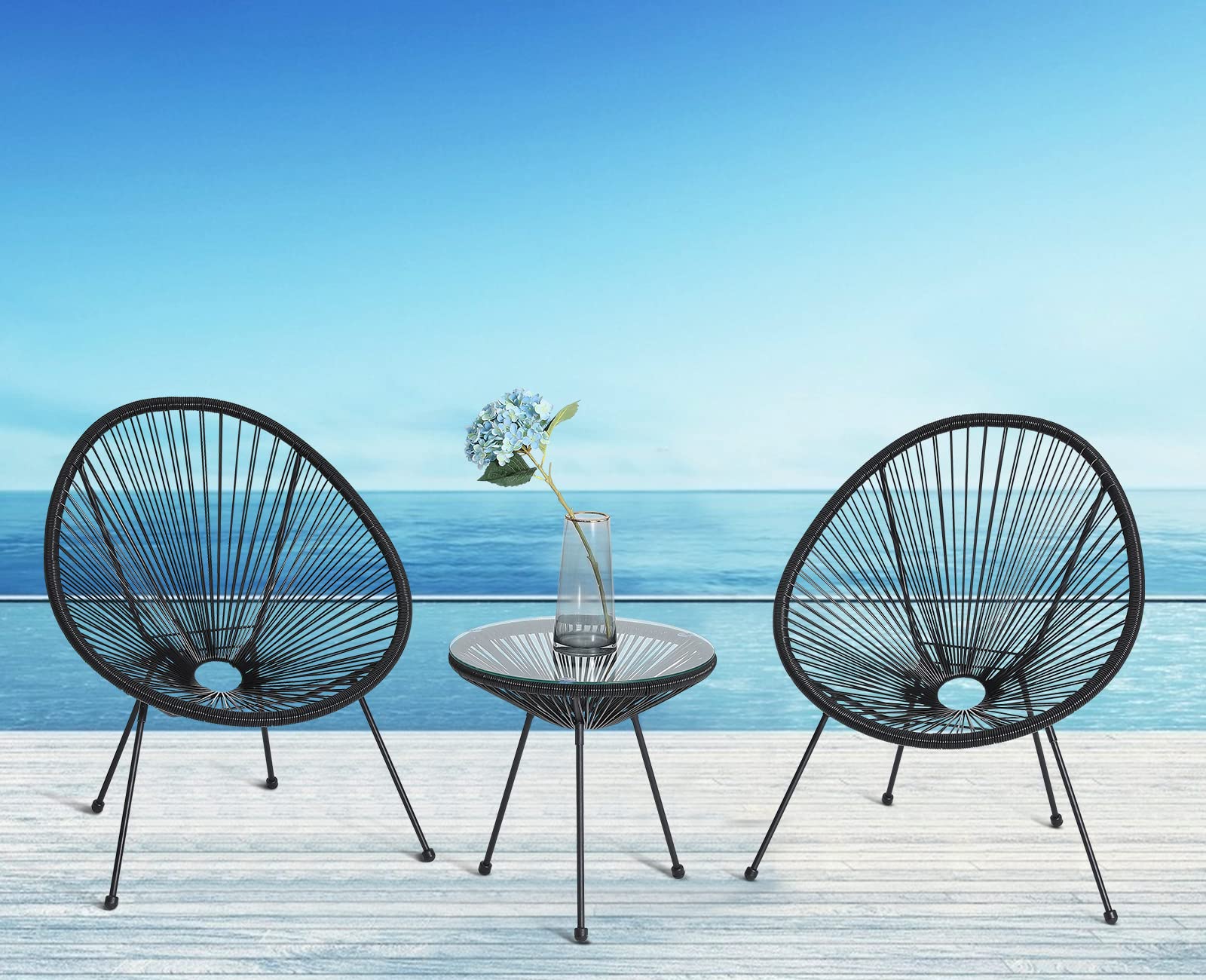 3-Piece Patio Furniture Set - Acapulco Chairs with Glass Top Table, All-Weather Indoor Outdoor Bistro Set for Garden, Balcony, Poolside & Backyard Relaxation