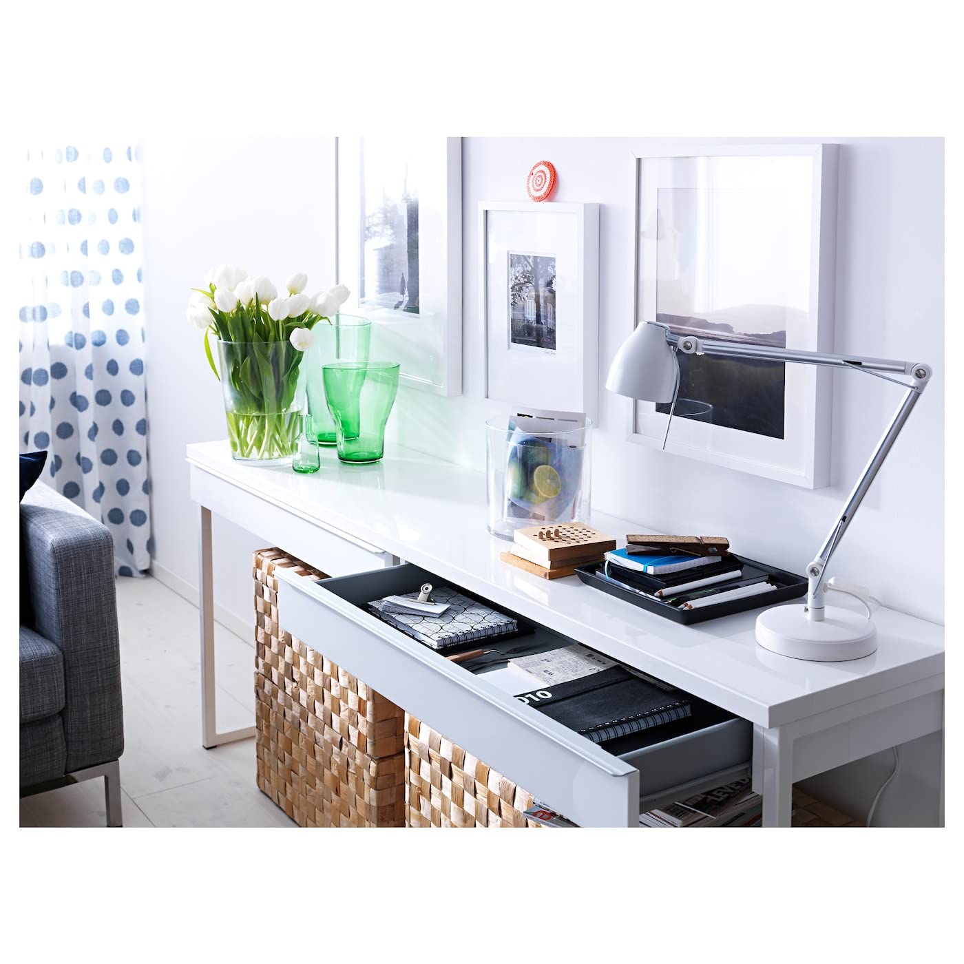 Bestå Burs Desk - High Gloss White Modern Home Office Desk | IKEA Stylish Workstation for Small Spaces & Home Offices