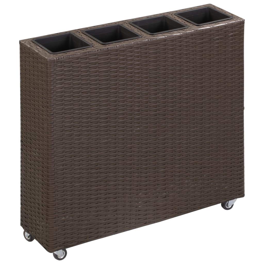FAMIROSA Elevated Garden Planter Box with 4 Pots - 31.5x8.7x31.1 Inch Brown Poly Rattan Raised Bed for Vegetables, Herbs & Flowers - Perfect for Patio, Balcony & Small Space Gardening