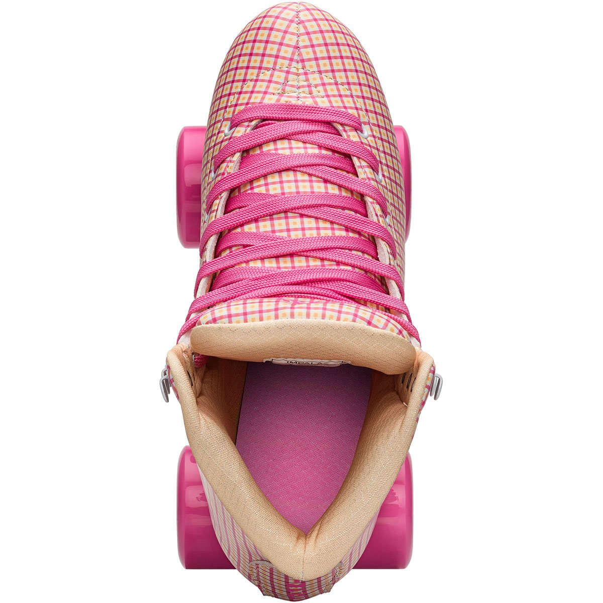 Impala Pink Tartan Roller Skates for Women - Retro Quad Skates with Light-Up Wheels - Perfect for Outdoor Skating, Roller Rinks, and Themed Parties