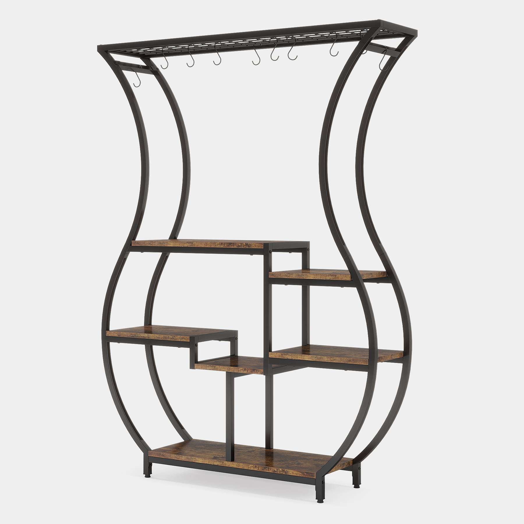 6 Tier Vase Shaped Plant Stand with 10 Hanging Hooks - Multi-Level Flower Pot Holder for Indoor/Outdoor Decor, Balcony & Garden Plant Display Rack
