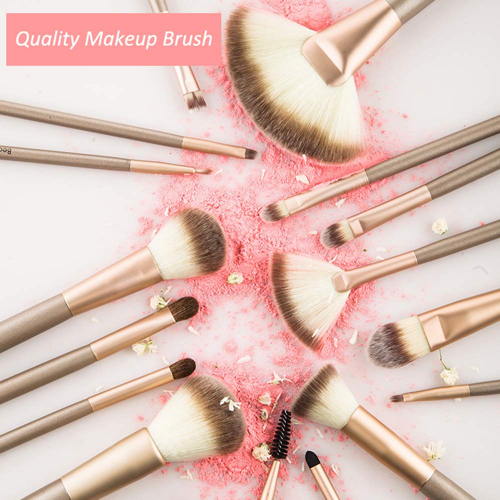 28Pcs Makeup Brush Set with Beauty Blenders & Travel Bag - Synthetic Foundation, Powder, Concealer, Eyeshadow & Blush Brushes - Champagne | Perfect for Professional Makeup Artists & Travel Beauty Kits