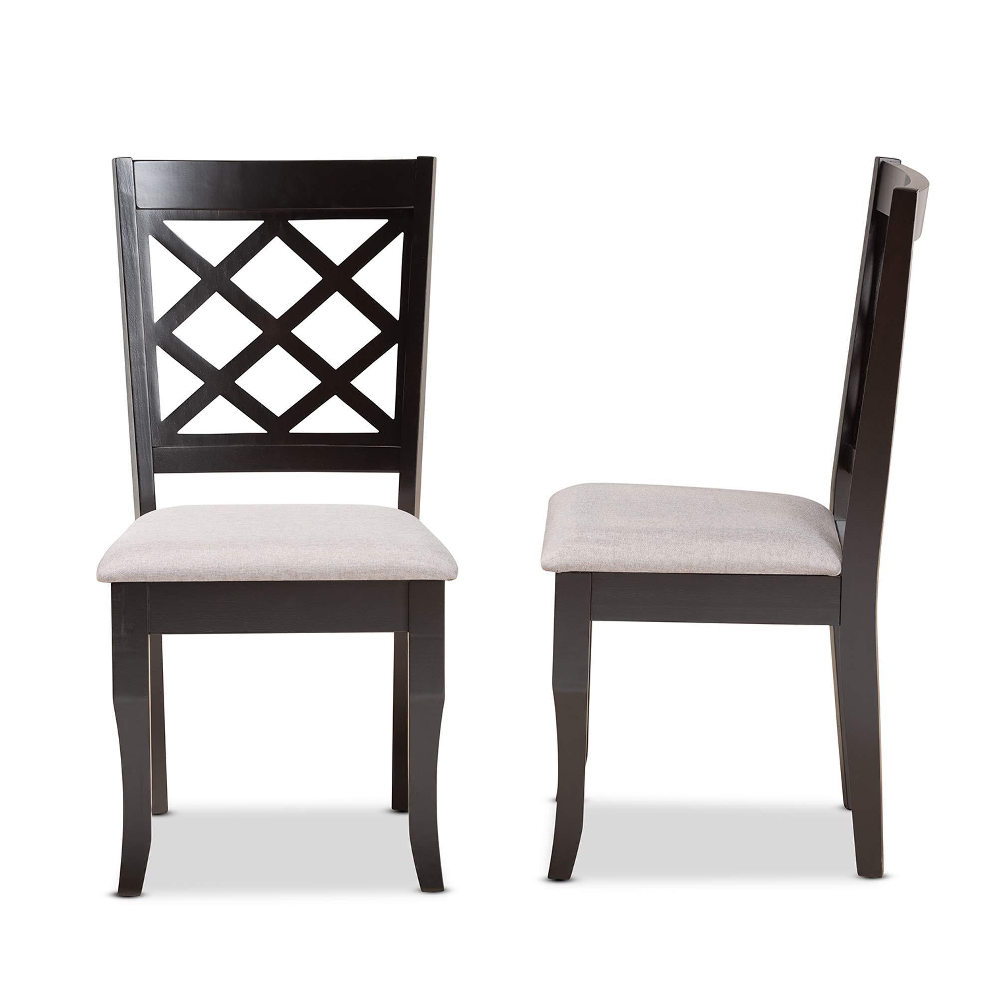 Baxton Studio Verner 2-Piece Dining Chair Set - Grey Fabric Upholstered with Dark Brown Wood Finish - Modern Kitchen & Dining Room Furniture for Home Decor