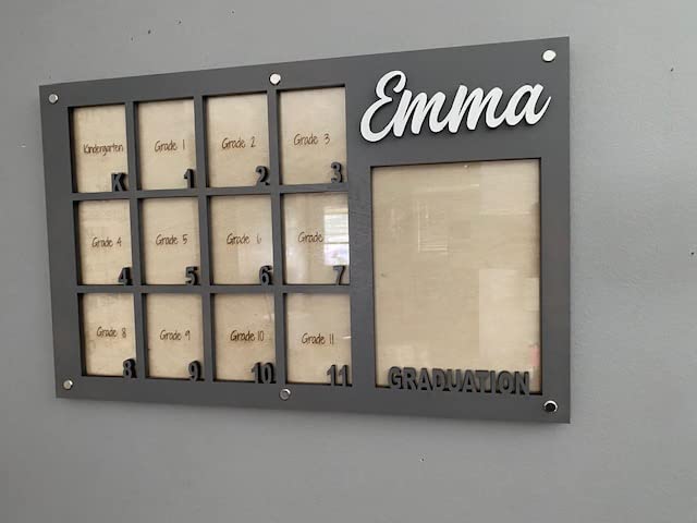 Personalized Wooden School Years Picture Frame - K-12 Grade School Photo Collage Frame in Grey | Perfect for Graduation Gifts, Classroom Decor & Family Memories