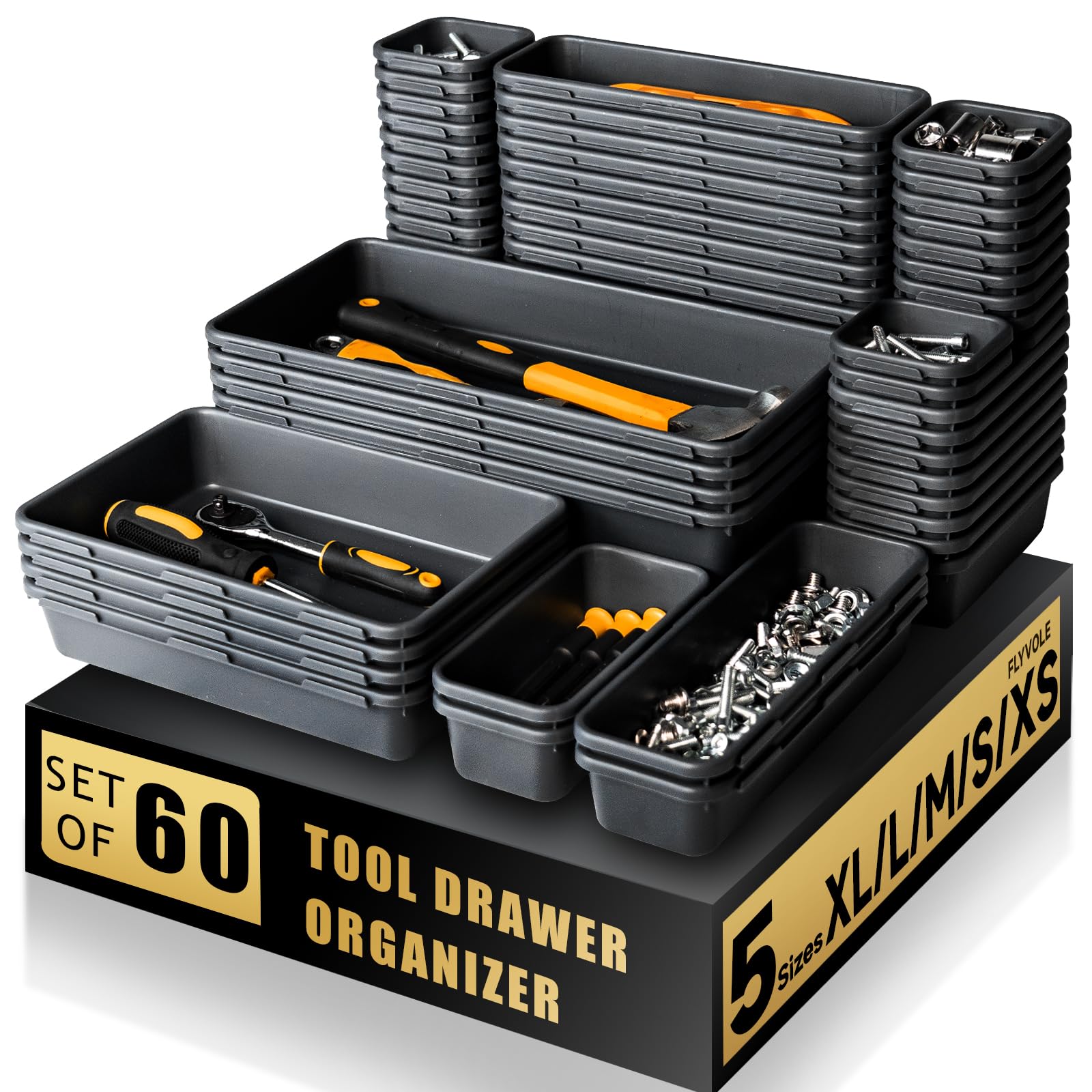 60-Piece Premium Tool Box Organizer Tray Set - Heavy Duty Drawer Organizers for Rolling Tool Chests & Workbenches - Perfect for Garage, Workshop & DIY Tool Storage Organization