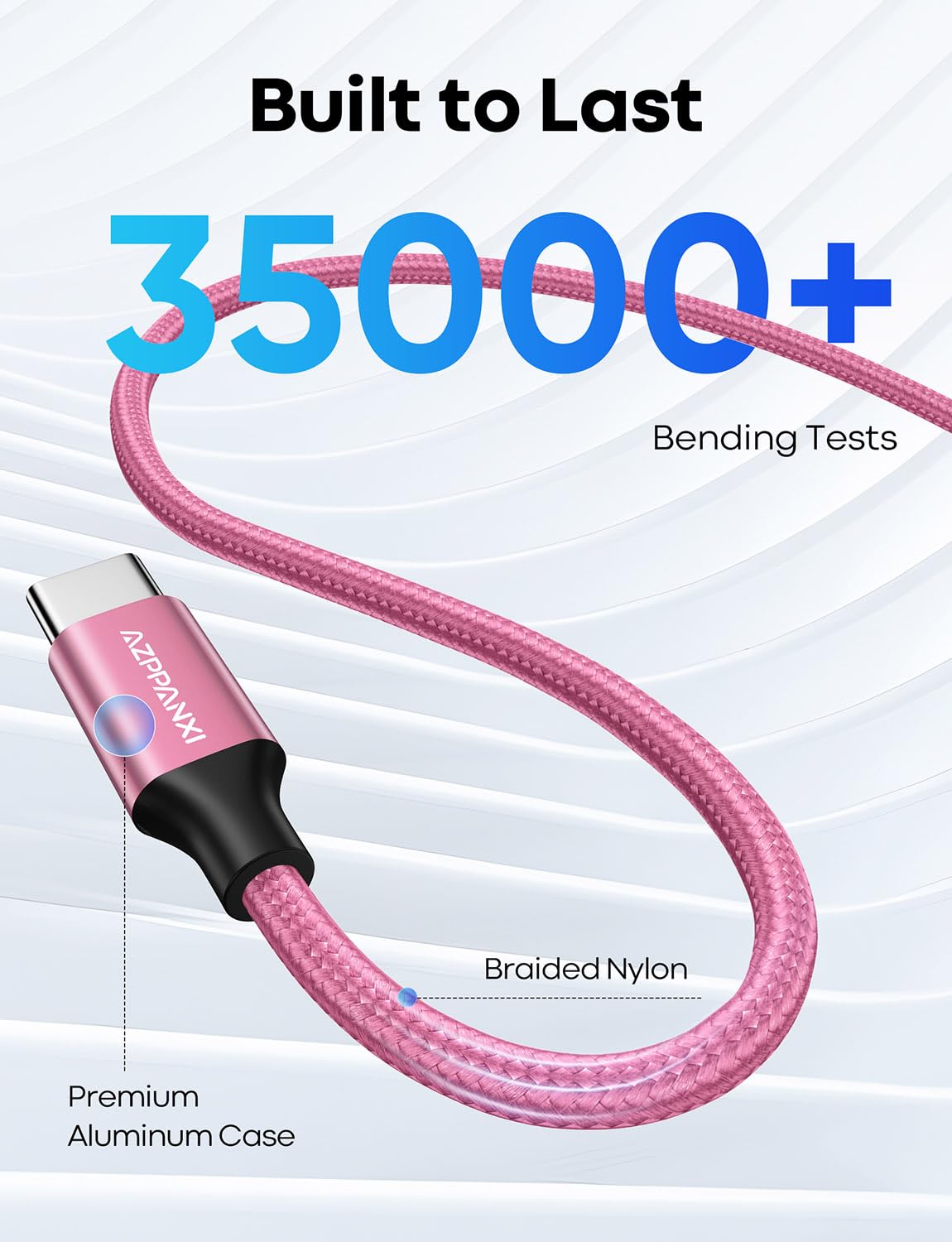 20Ft Pink Extra Long USB C Cable - Fast Charging Cord, Premium Nylon Braided, Compatible with iPhone 16/15 Series, Samsung Galaxy, LG, Moto, Google Pixel, Nintendo Switch & More USB-C Devices - Perfect for Home, Office, Travel & Gaming