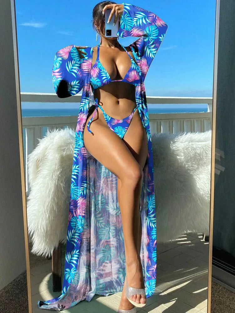 3 Piece Triangle String Bikini Set for Women - Sexy Swimwear with Matching Kimono Cover Up - Perfect for Beach, Pool Party & Summer Vacation