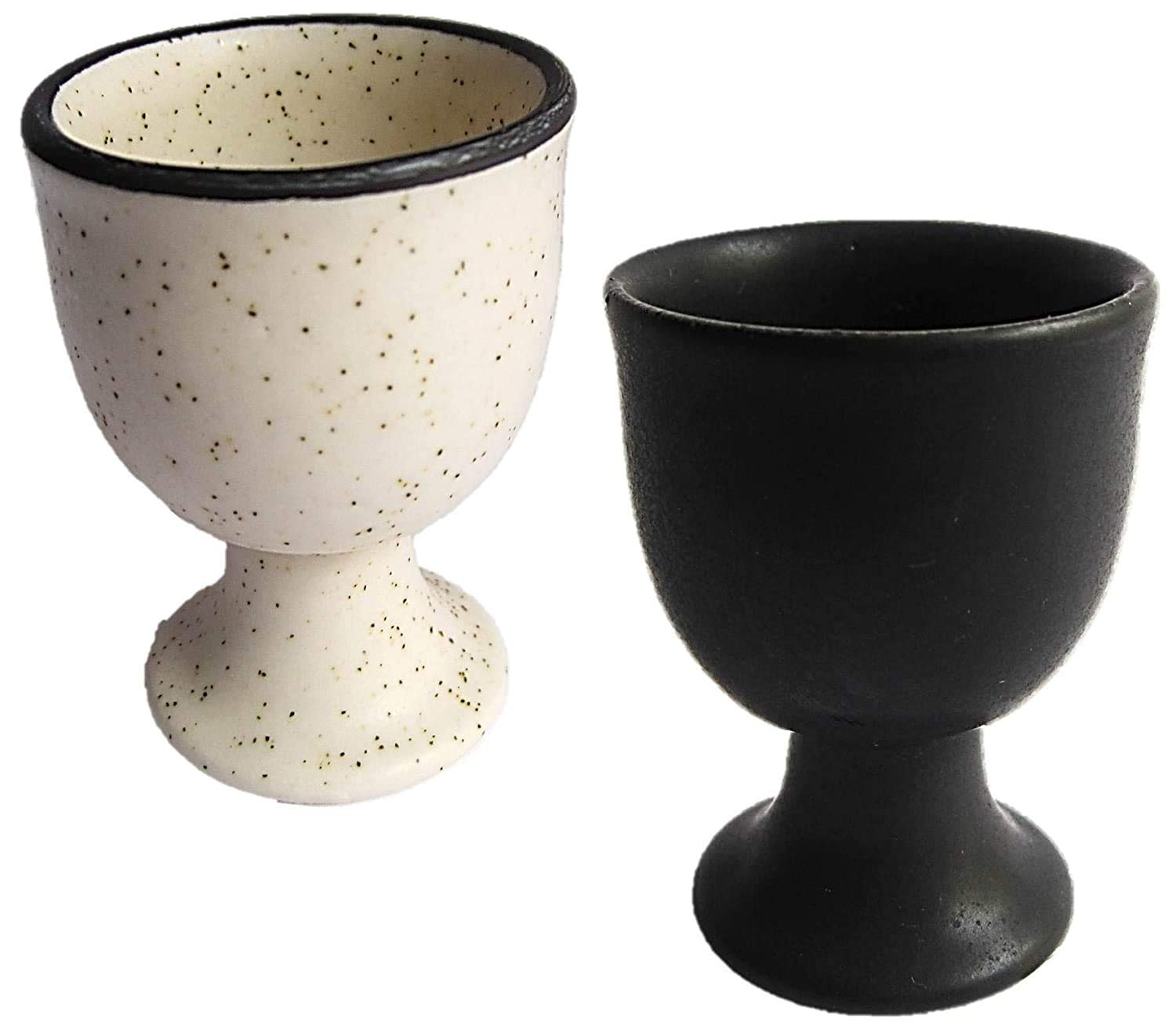 Soft Boiled Egg Holder Set of 2 | Ceramic Egg Cups for Breakfast | Ivory & Black Pottery Egg Stand | Perfect Housewarming Gift for Kitchen & Dining Decor | Use for Soft Boiled Eggs, Dipping Sauces or Small Desserts
