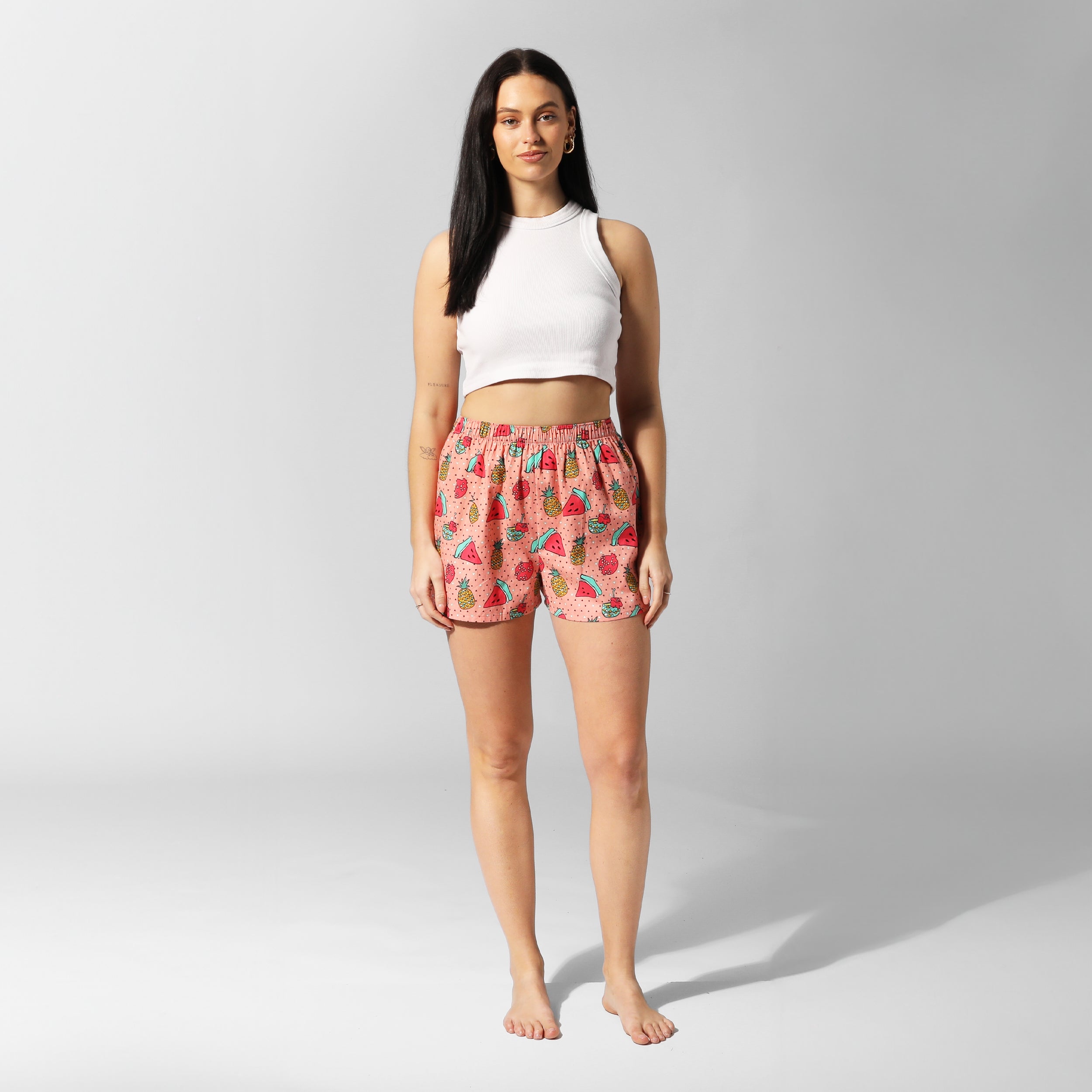 Women's Boozy Fruits Cotton Boxer Shorts - Soft & Comfortable Pink Underwear for Sleep, Lounge & Everyday Wear