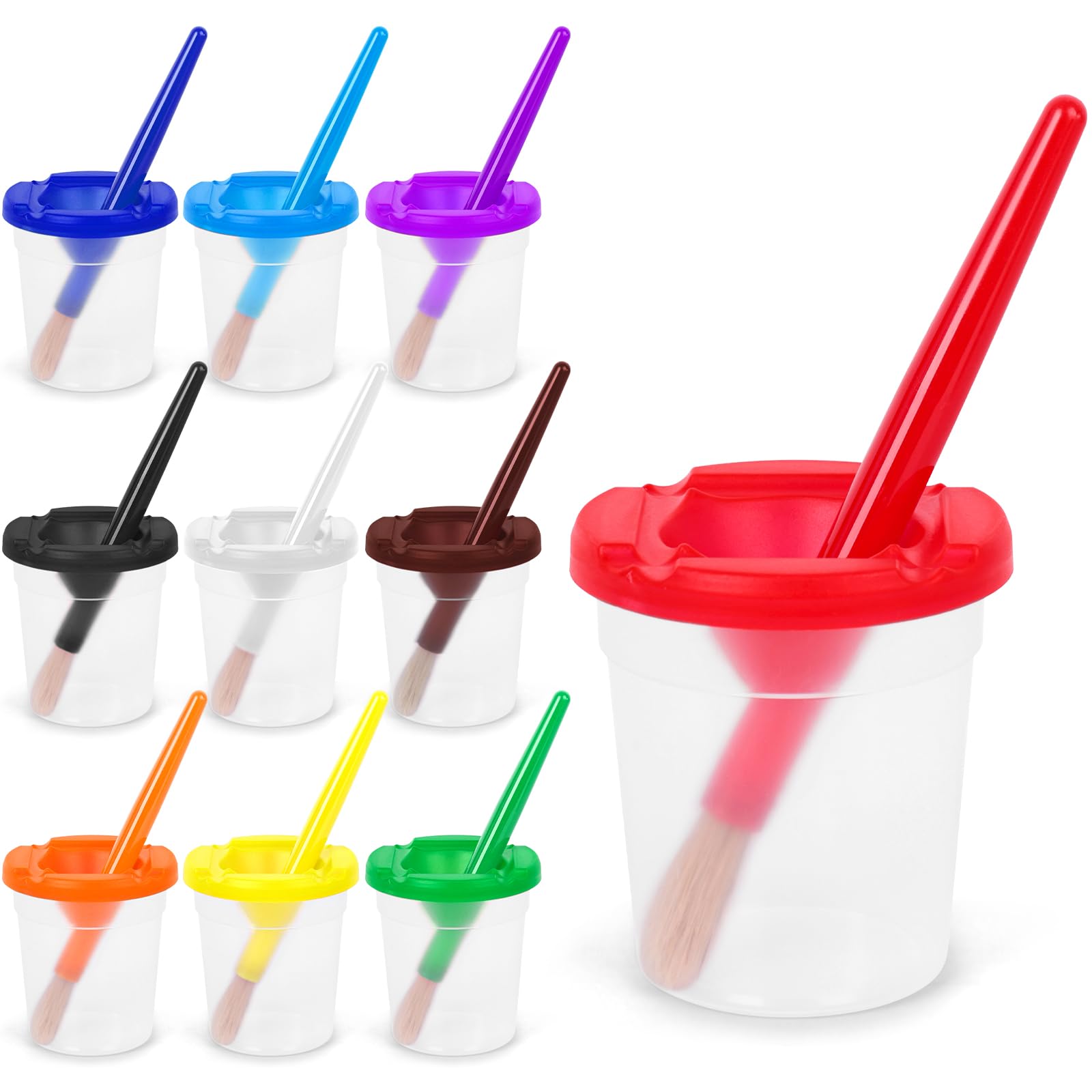 BigOtters Paint Cups with Lids - 10PCS No Spill Paint Containers & Toddler Paint Brushes Set for Kids Art Supplies, Early Learning Toys - Perfect for Classroom Activities, DIY Crafts & Preschool Painting Projects