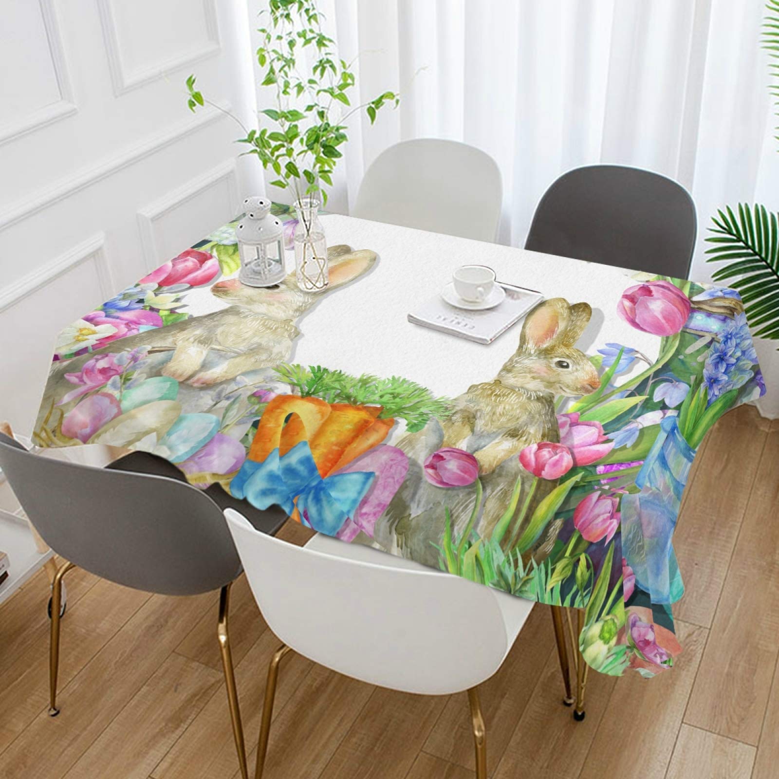ALAZA Easter Bunny Eggs Tablecloth - 54 x 72 Inch Rectangle Wrinkle-Resistant Table Cover for Dining, Kitchen, Parties & Holiday Decorations