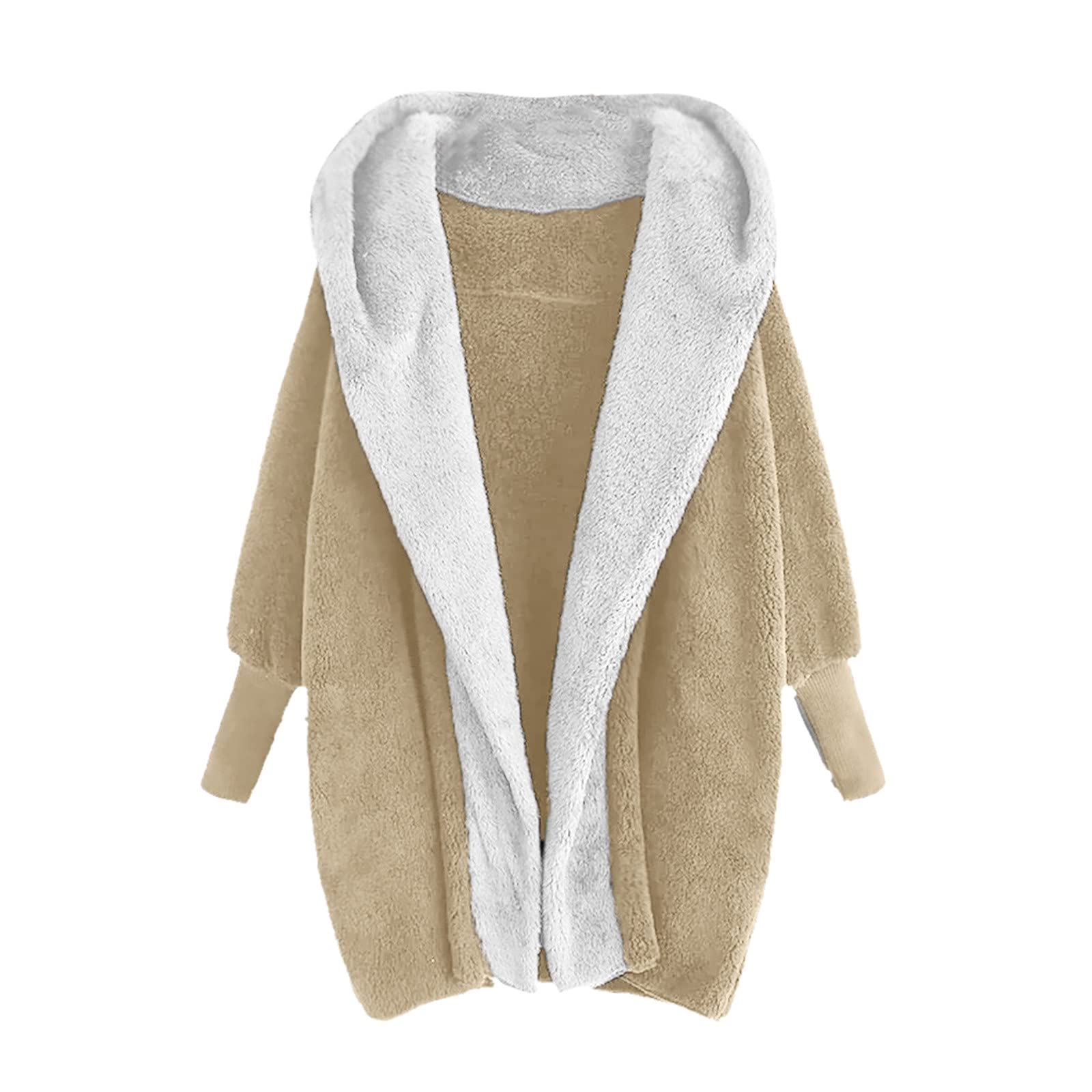Women's Winter Faux Fur Cardigan Coat with Hood - Warm Plush Fleece Jacket with Pockets for Casual Outwear | Perfect for Cold Weather, Outdoor Activities & Cozy Loungewear