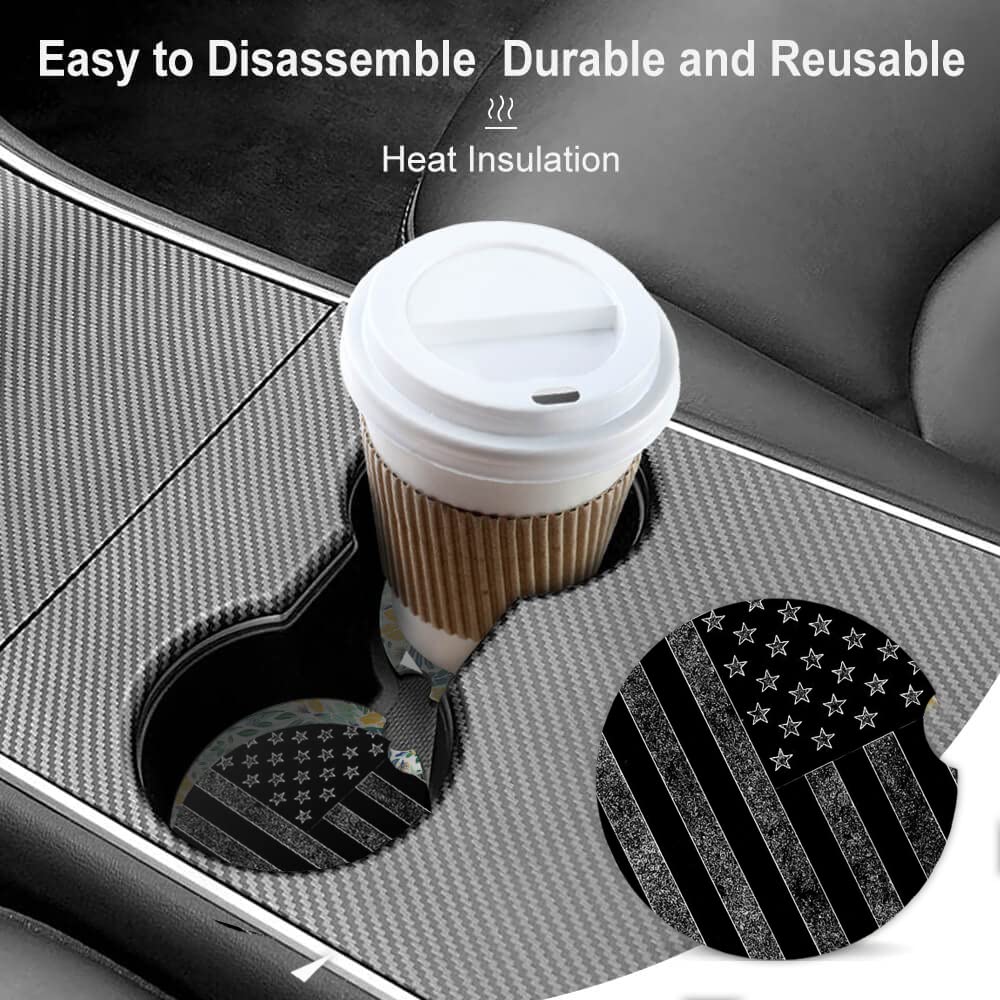 2 Pack Absorbent Car Coasters for Cup Holders - Non-Slip Ceramic Coasters with Cork Back & Finger Slot, Car Accessories to Keep Cup Holders Clean & Dry (2.56