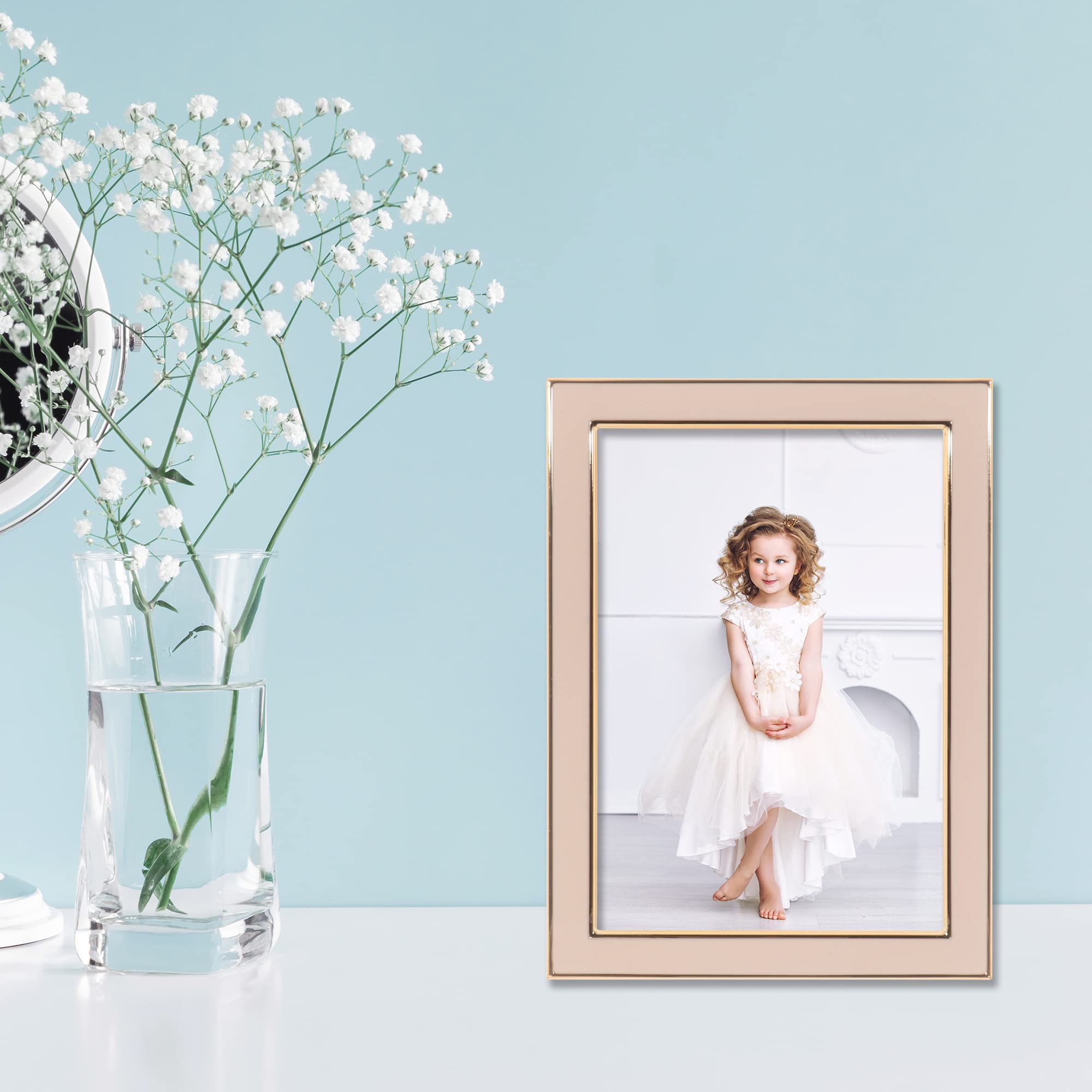 Lawrence Frames 5x7 Pink Metal and Enamel Picture Frame - Perfect for Wall Decor, Home Office, and Gift Giving