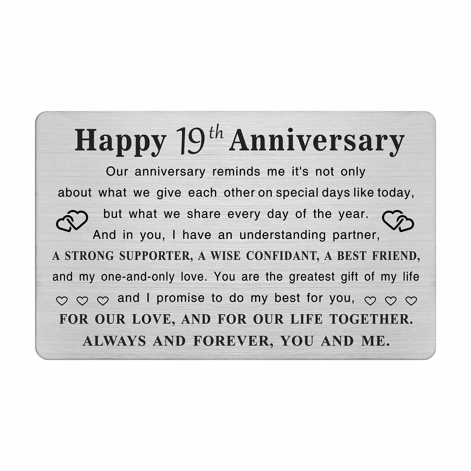 TGCNQ Metal Engraved 19 Year Anniversary Card - Elegant 19th Wedding Anniversary Gift for Husband, Wife, Couples - Romantic Keepsake for 19th Anniversary Celebration - Perfect for Home Decor, Wedding Vow Renewal & Special Occasions