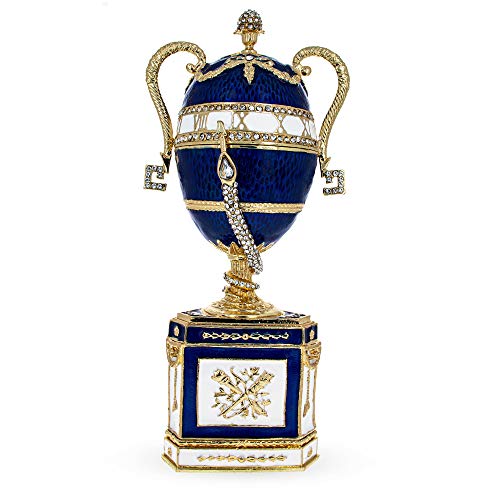 BestPysanky 1895 Blue Serpent Clock Musical Royal Imperial Easter Egg - Hand-Painted Ukrainian Collectible Decor for Home, Holidays & Gift Giving