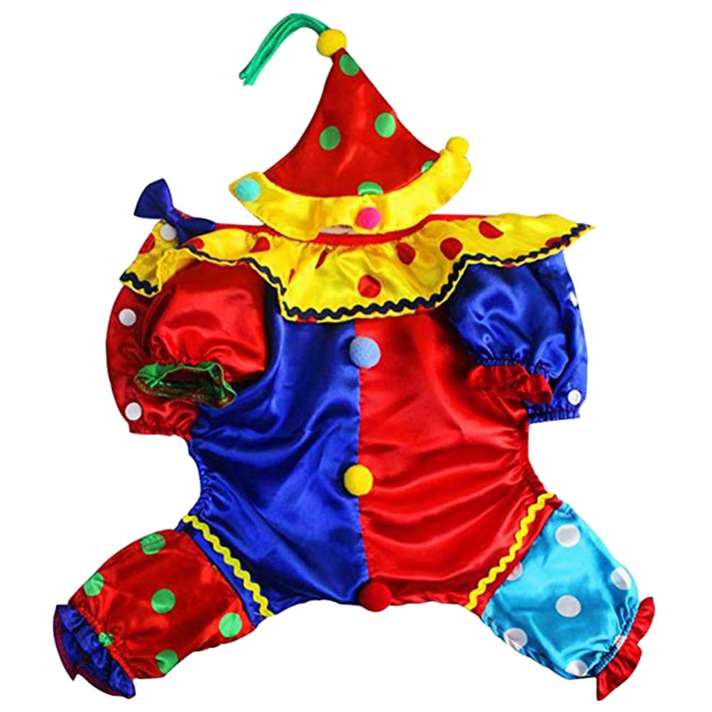 Balacoo Pet Dog Clown Costume with Hat - Halloween Carnival Party Outfit for Small Dogs & Puppies - Perfect for Halloween, Circus Themed Parties & Dress Up Fun