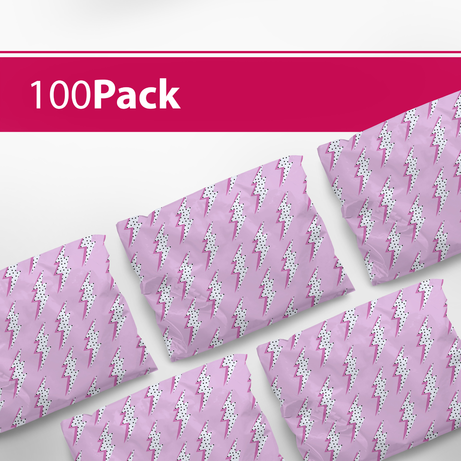 100 Pack 6x9 Lightning Bolt Polymailers - Durable Shipping Envelopes for Ecommerce, Small Packages & Mailing Needs