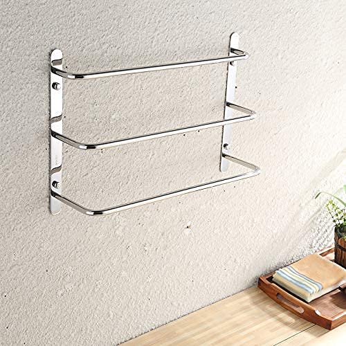 3-Tier Stainless Steel Towel Rack - Wall Mounted Bathroom Organizer with 45cm Bars (304 Stainless Steel, Hand Polished Finish) - Perfect for Bathrooms, Kitchens & Laundry Rooms