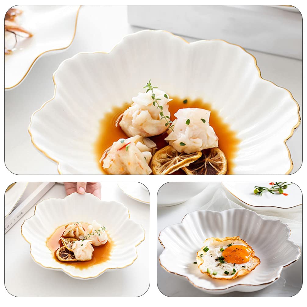 DOITOOL Ceramic Serving Plates - 6 Inch Flower Shape Appetizer Plates for Dessert, Salad, Pasta, Steak | Elegant White Snack Tray for Party, Wedding, Tea Time & Home Dining Decor
