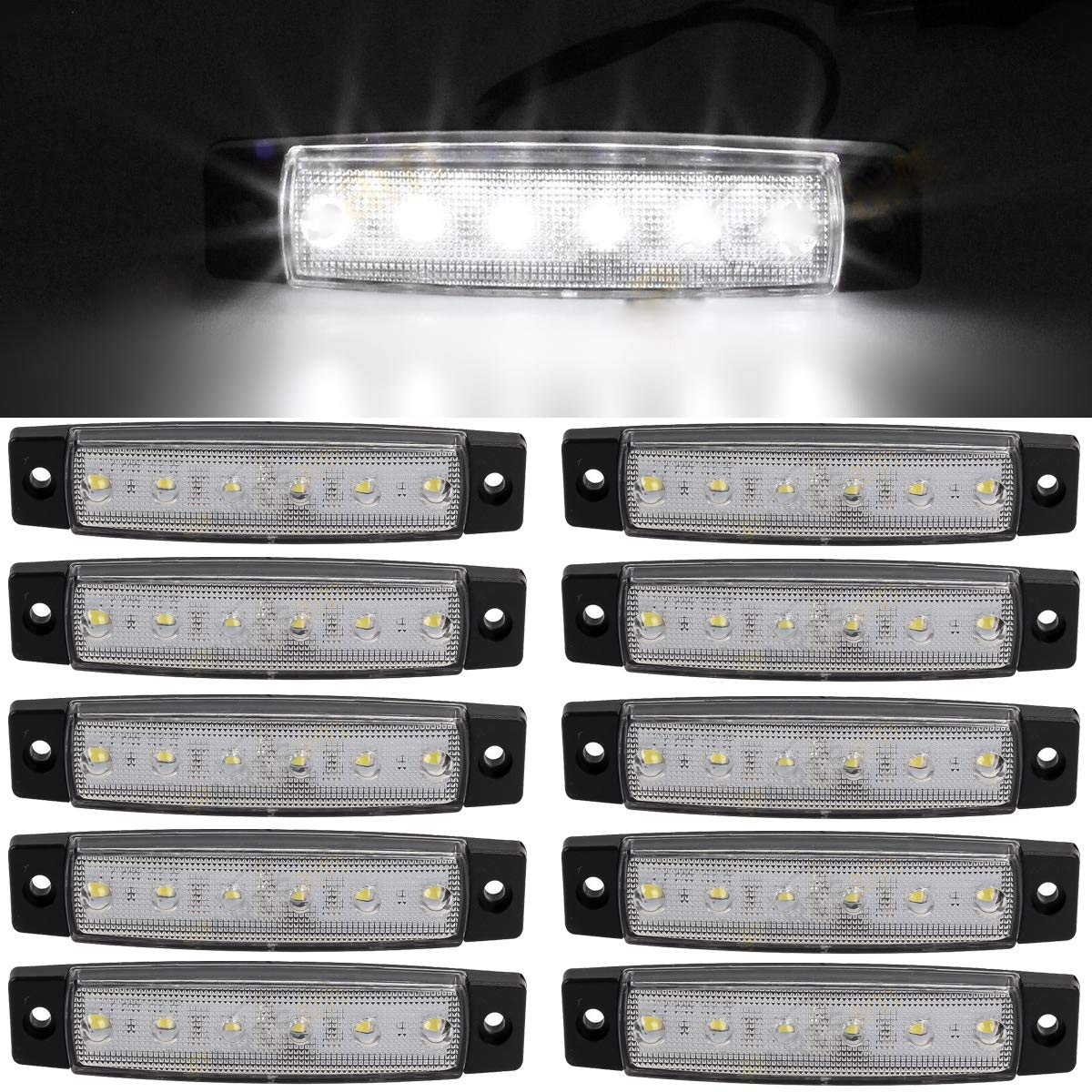 White Red Amber LED Side Marker Lights - 6 LED 2835 SMD Clearance Lamps for Trucks, Trailers, RVs, Campers, Pickups, Tractors, SUVs & Boats - 12V DC Shockproof (Pack of 30) - Perfect for Night Driving Safety & Vehicle Visibility