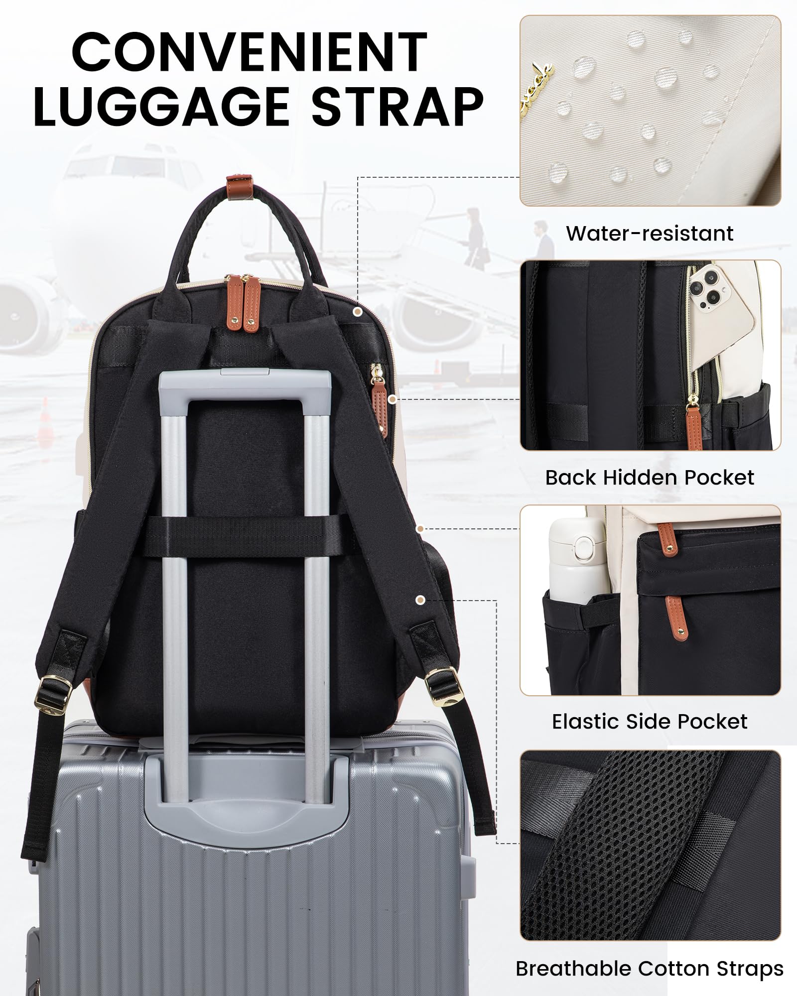 LOVEVOOK Women's 15.6 Inch Laptop Backpack - Waterproof Anti-Theft Travel Backpack for Work, Office, School & University - Stylish Computer Bag for Commuting, Business Trips & Daily Use - Black