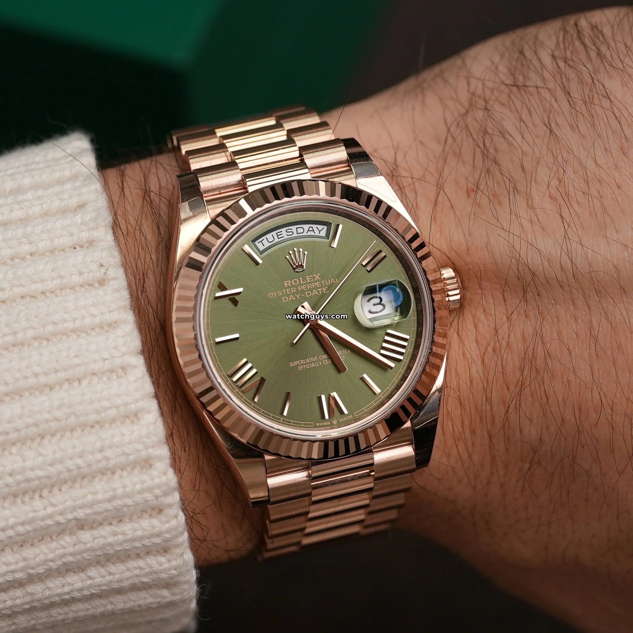 Rolex Day-Date 40 228235 18K Yellow Gold Men's Watch with Olive Green Dial - Luxury Dress Watch for Business & Formal Occasions