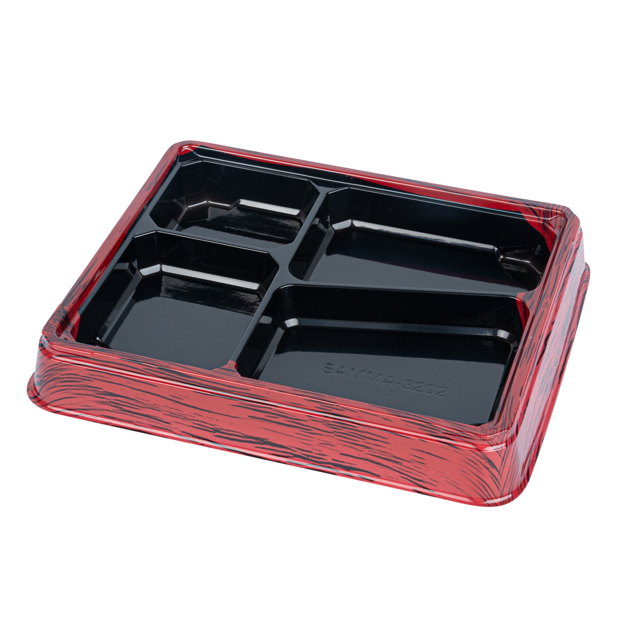 Bento Tek 19 oz Red & Black Plastic Bento Box with 4 Compartments - 9.25