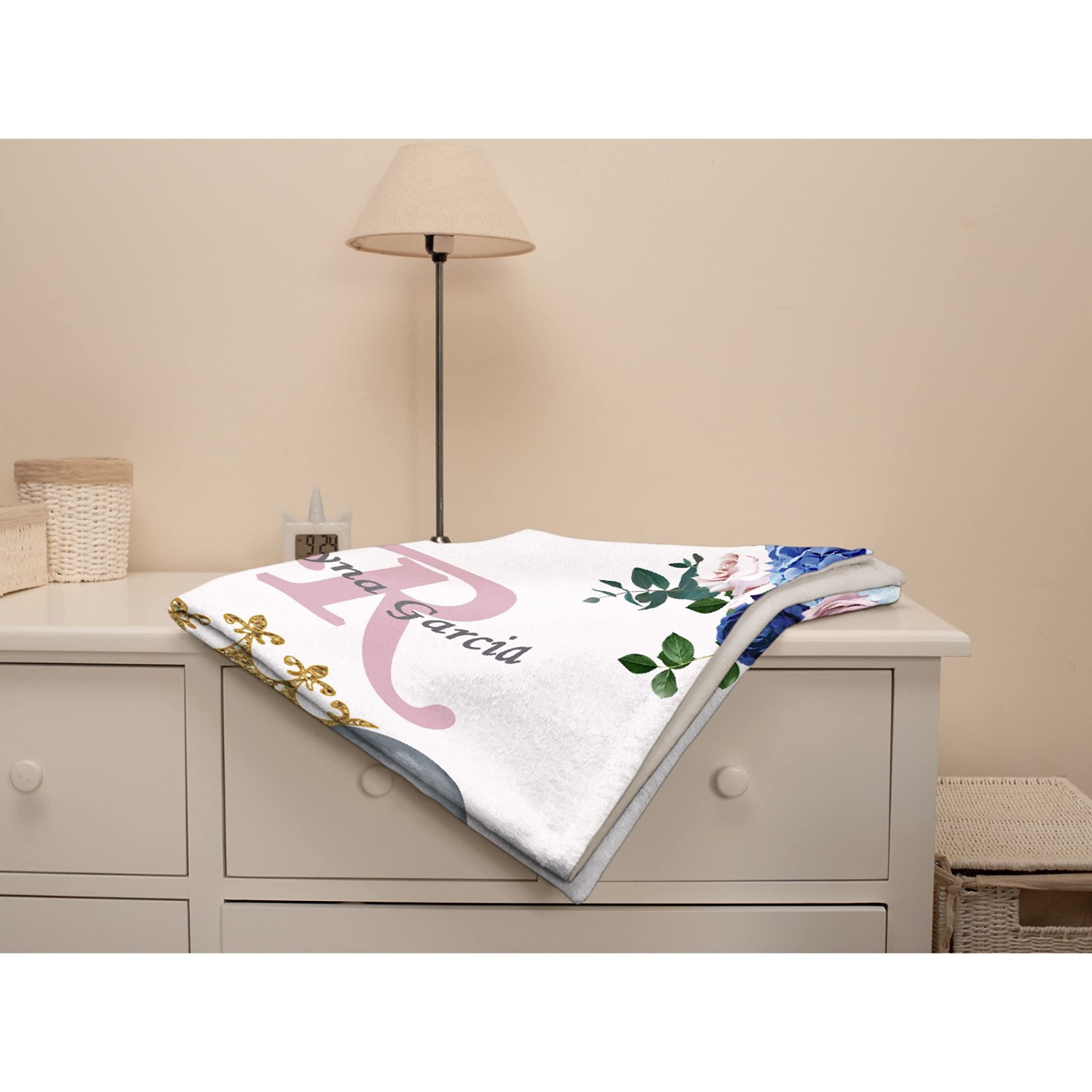 Personalized Baby Blanket with Name - Pink Floral Elephant Design Custom Fleece Blanket for Girls & Boys | Soft 120