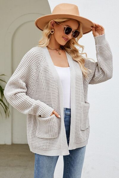 Stylish Open Front Raglan Sleeve Pocketed Cardigan Sweater - Cozy Knit Wrap for Women | Perfect for Office, Casual Outfits & Layering in Fall/Winter