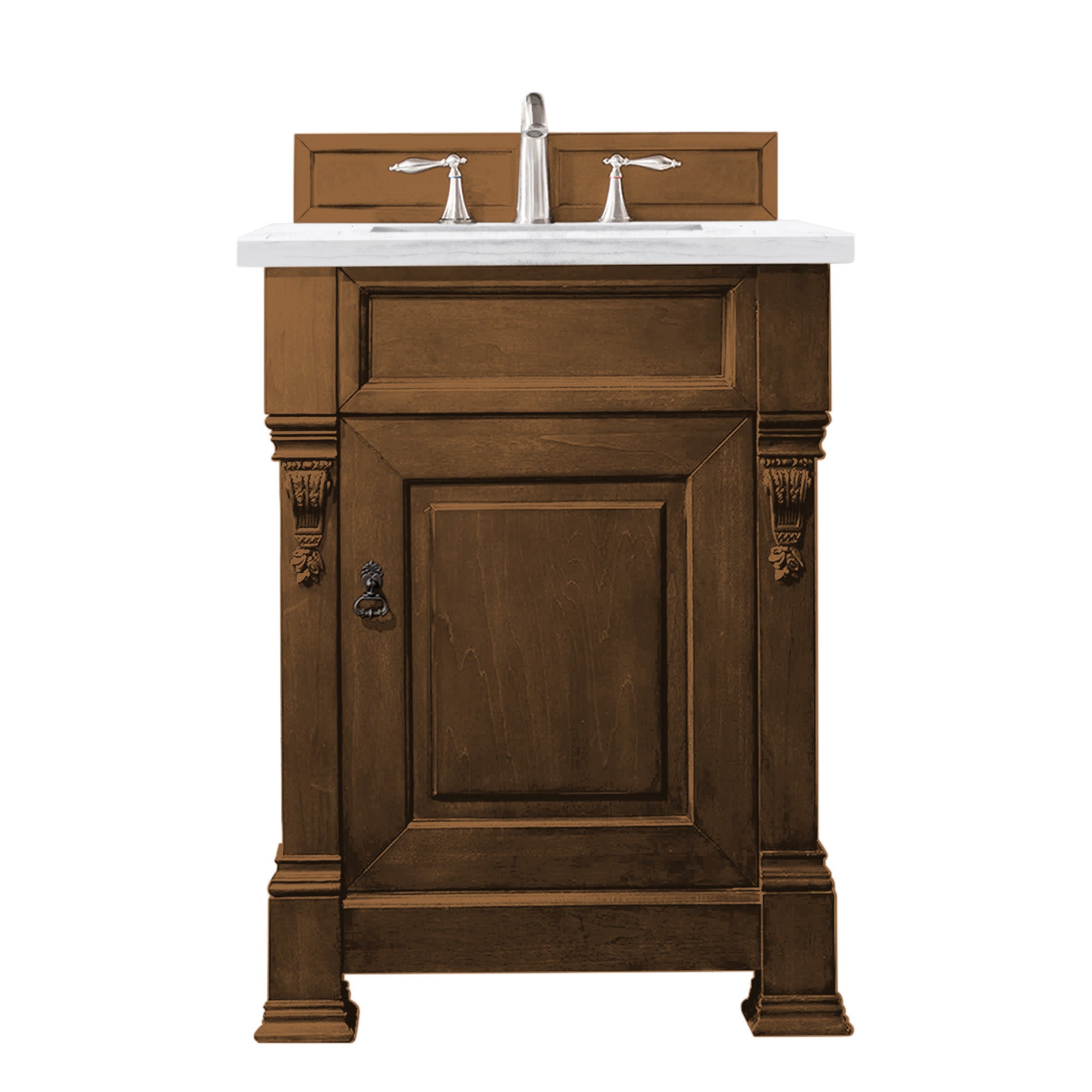 Brookfield 26 Inch Single Bathroom Vanity with Country Oak Finish & 3CM Arctic Fall Solid Surface Top - Perfect for Modern Farmhouse, Rustic, or Traditional Bathroom Decor